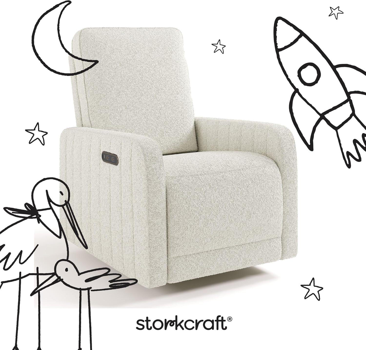 imageStorkcraft Kyoto Deluxe ExtraWide Power Recliner Swivel Glider Ivory Boucle Premium Electronic Power Recliner for Nursery Includes DualUSB Charging Port Extra Wide Glider Rocking ChairIvory Boucle