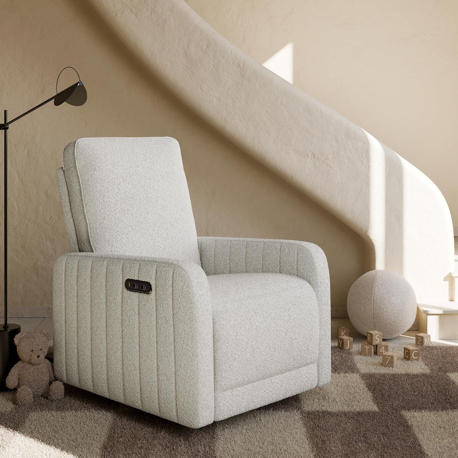 imageStorkcraft Kyoto Deluxe ExtraWide Power Recliner Swivel Glider Ivory Boucle Premium Electronic Power Recliner for Nursery Includes DualUSB Charging Port Extra Wide Glider Rocking ChairIvory Boucle