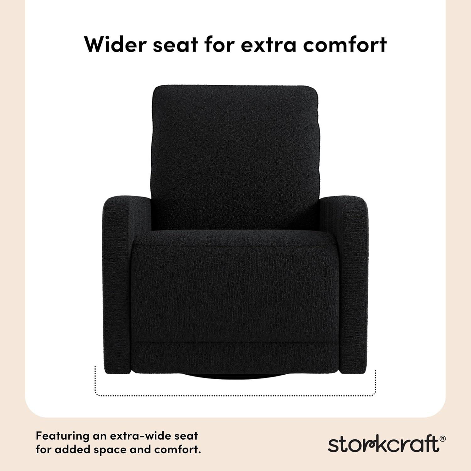 imageStorkcraft Kyoto Deluxe ExtraWide Power Recliner Swivel Glider Ivory Boucle Premium Electronic Power Recliner for Nursery Includes DualUSB Charging Port Extra Wide Glider Rocking ChairBlack Boucle