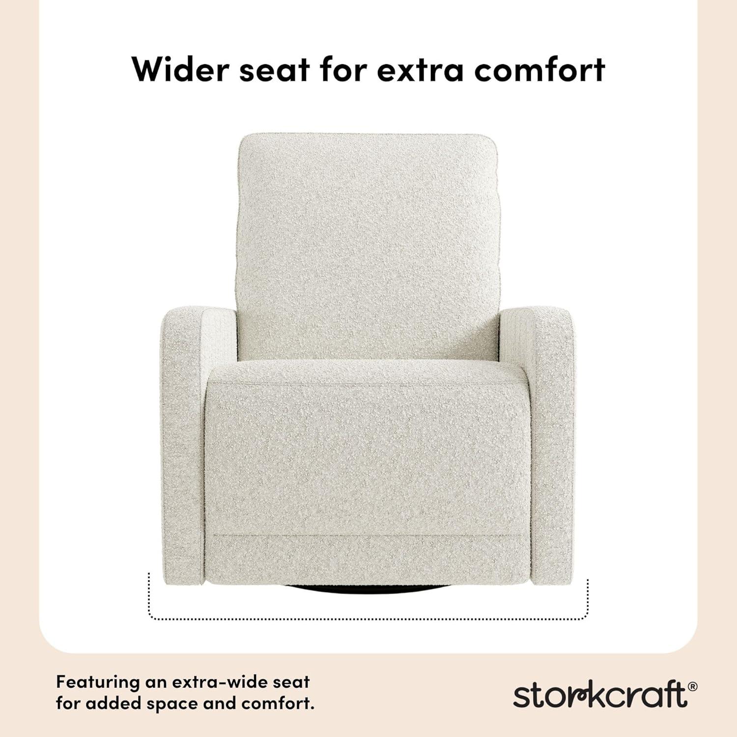 imageStorkcraft Kyoto Deluxe ExtraWide Power Recliner Swivel Glider Ivory Boucle Premium Electronic Power Recliner for Nursery Includes DualUSB Charging Port Extra Wide Glider Rocking ChairIvory Boucle
