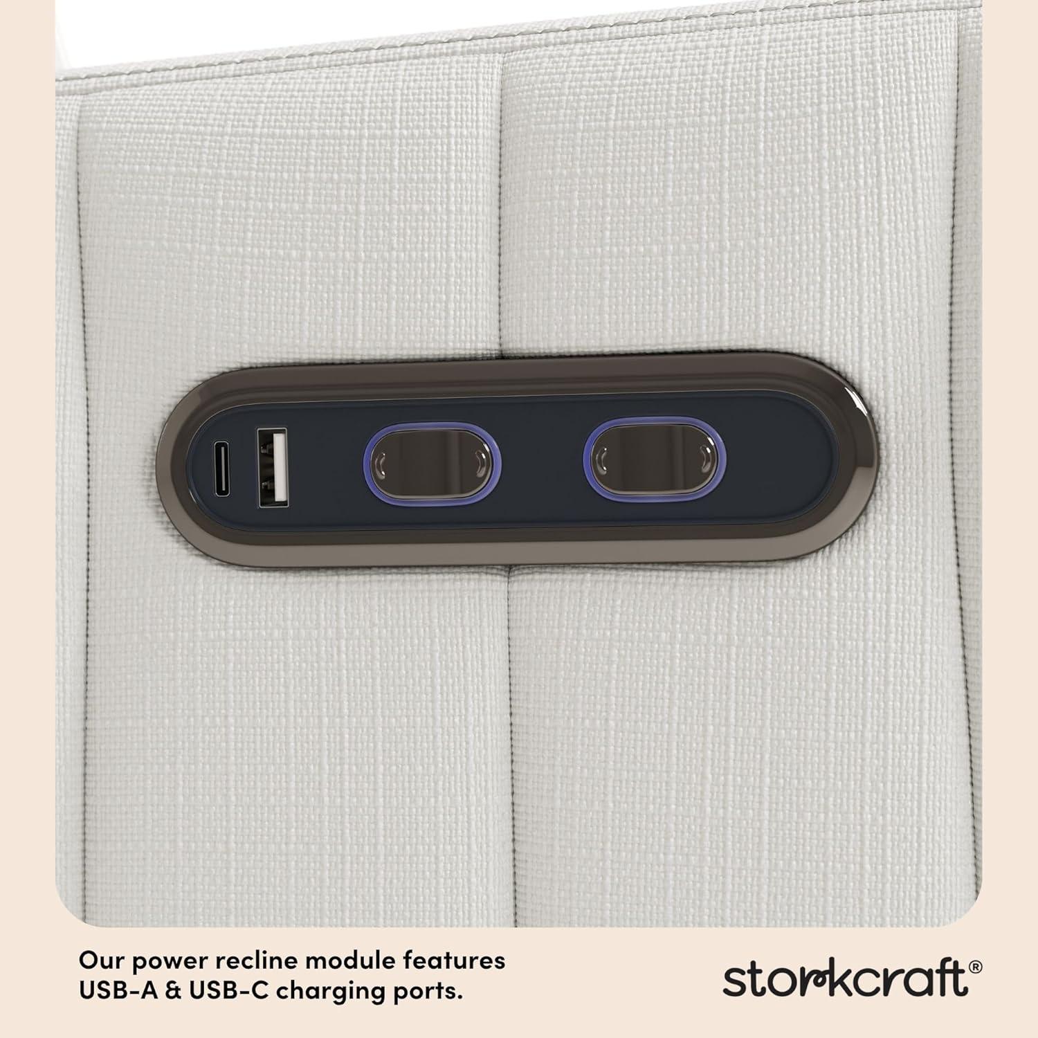 imageStorkcraft Kyoto Deluxe ExtraWide Power Recliner Swivel Glider Ivory Boucle Premium Electronic Power Recliner for Nursery Includes DualUSB Charging Port Extra Wide Glider Rocking ChairIvory Basketweave