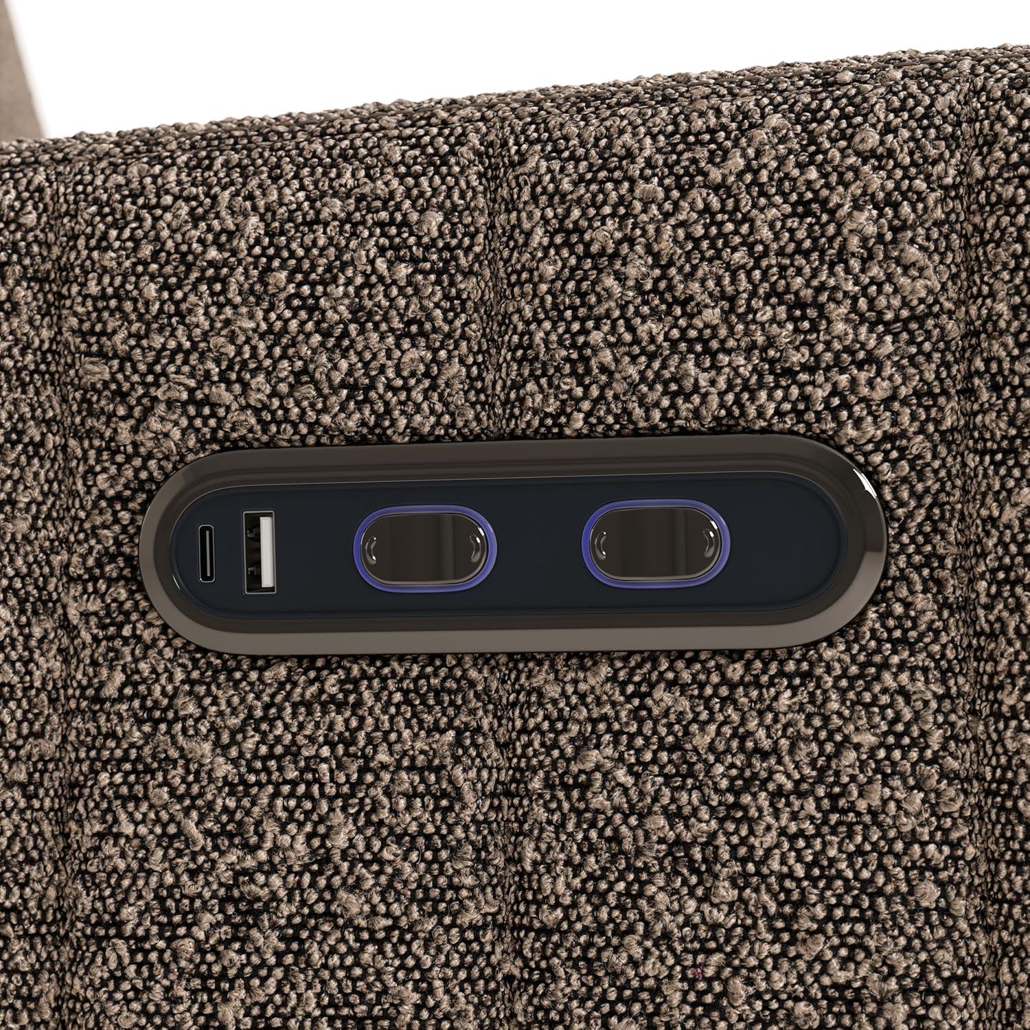 imageStorkcraft Kyoto Deluxe ExtraWide Power Recliner Swivel Glider Ivory Boucle Premium Electronic Power Recliner for Nursery Includes DualUSB Charging Port Extra Wide Glider Rocking ChairMountain Brown Boucle