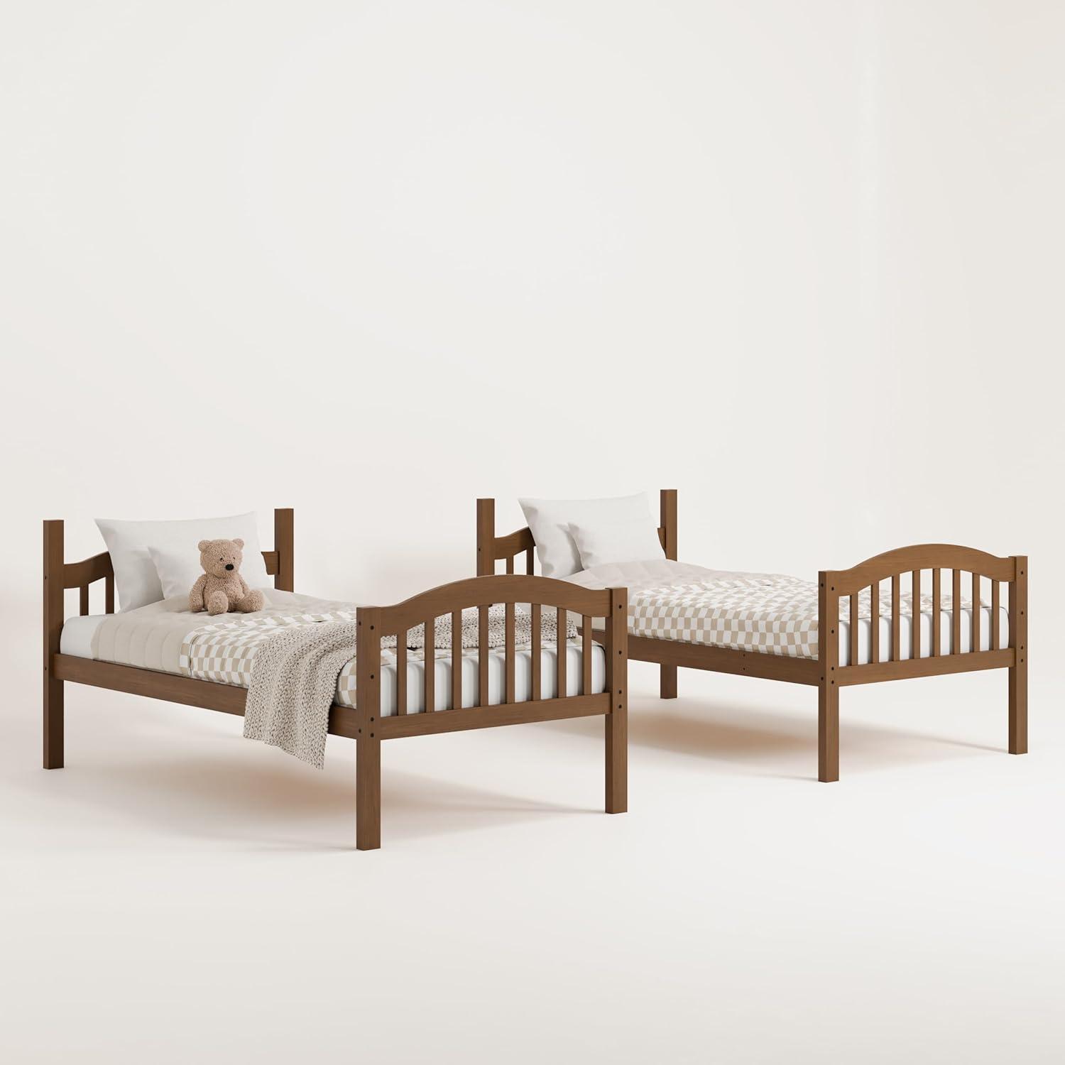 imageStorkcraft Long Horn TwinOverTwin Bunk Bed White GREENGUARD Gold Certified Converts to Two Twin Beds Wood Bunk Bed for Kids BedroomHazelnut