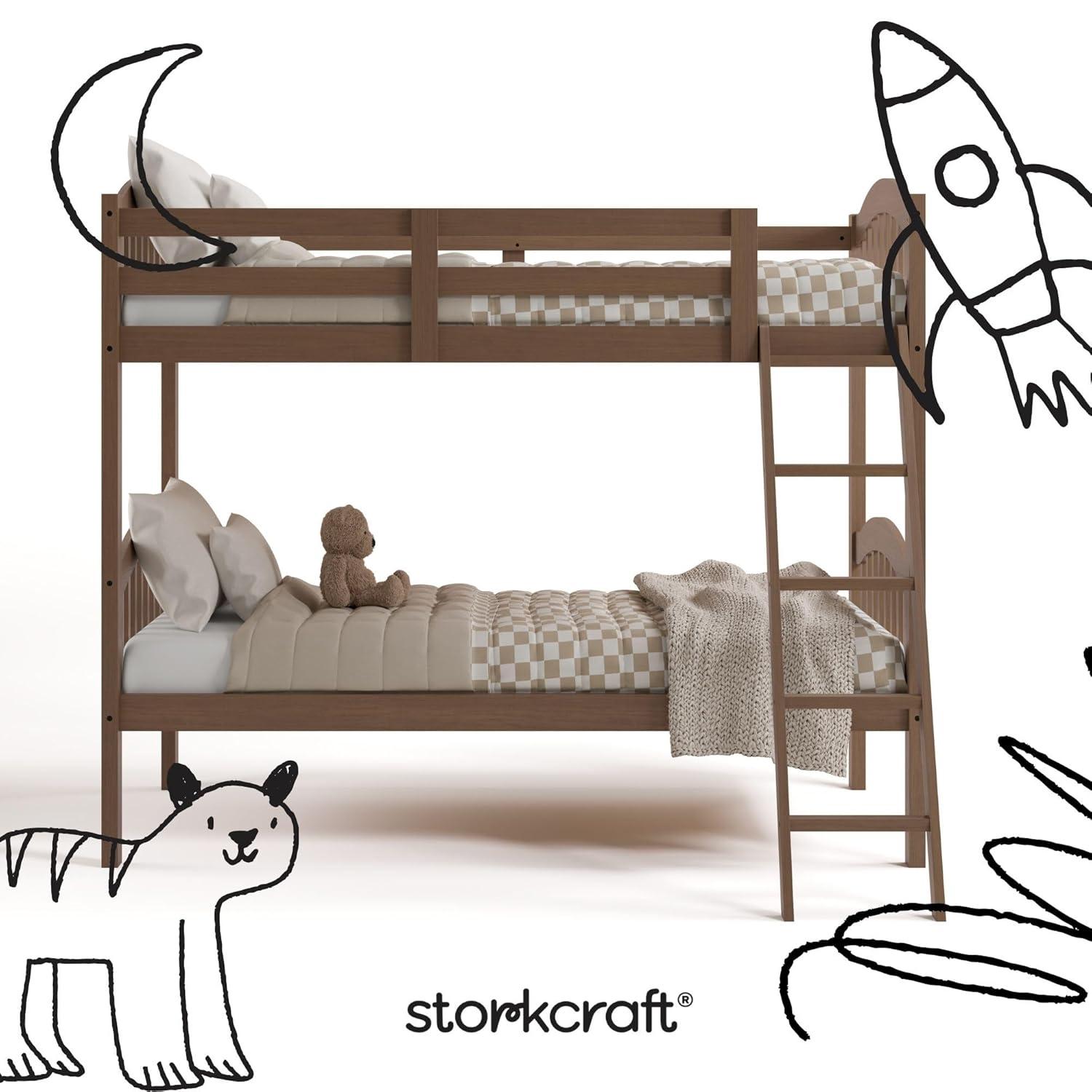 imageStorkcraft Long Horn TwinOverTwin Bunk Bed White GREENGUARD Gold Certified Converts to Two Twin Beds Wood Bunk Bed for Kids BedroomHazelnut