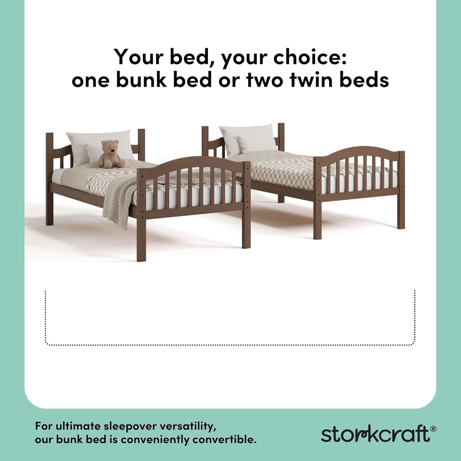 imageStorkcraft Long Horn TwinOverTwin Bunk Bed White GREENGUARD Gold Certified Converts to Two Twin Beds Wood Bunk Bed for Kids BedroomHazelnut