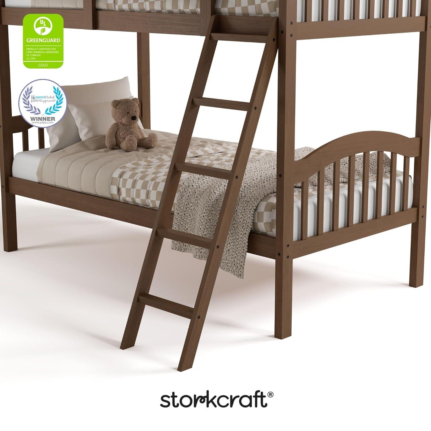 imageStorkcraft Long Horn TwinOverTwin Bunk Bed White GREENGUARD Gold Certified Converts to Two Twin Beds Wood Bunk Bed for Kids BedroomHazelnut