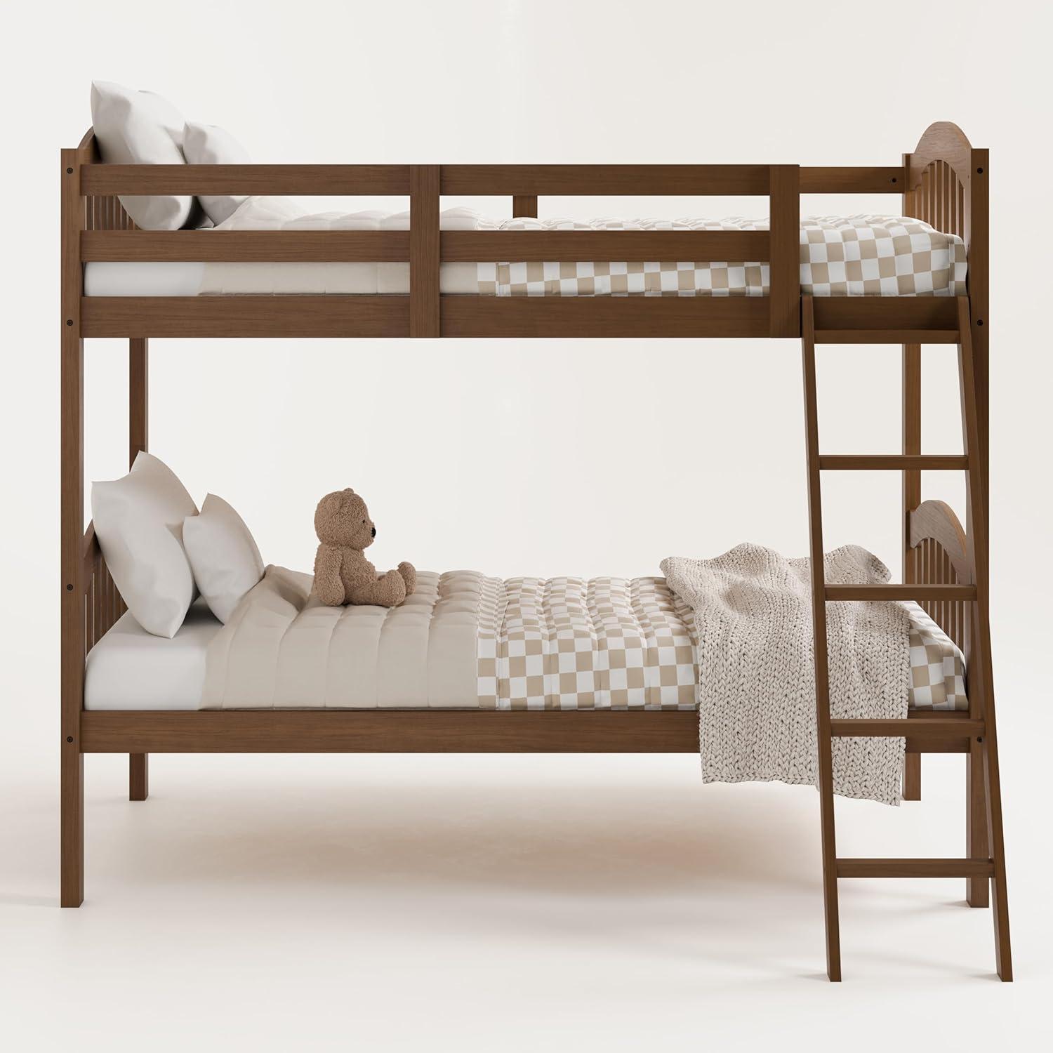 imageStorkcraft Long Horn TwinOverTwin Bunk Bed White GREENGUARD Gold Certified Converts to Two Twin Beds Wood Bunk Bed for Kids BedroomHazelnut