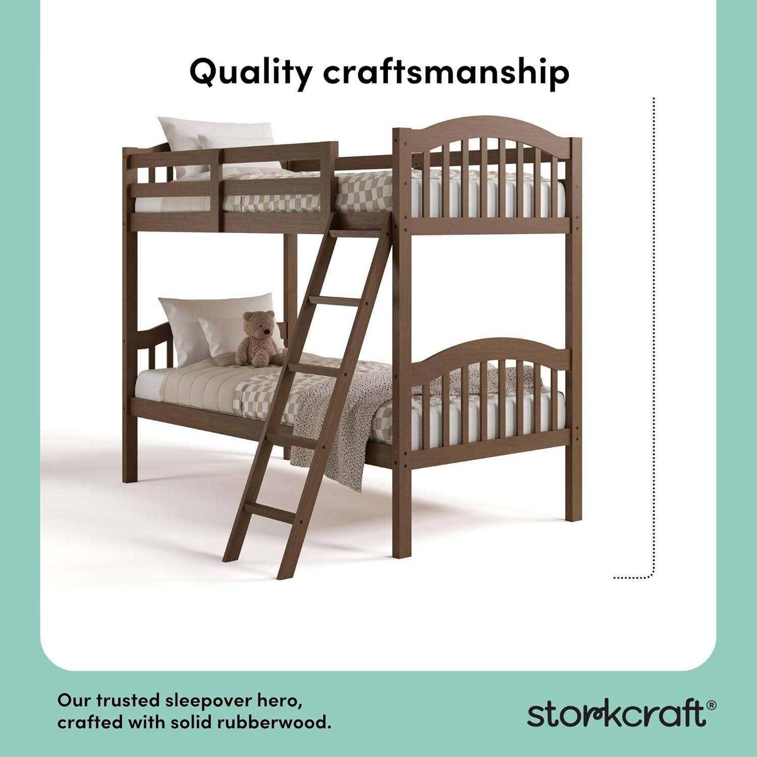 imageStorkcraft Long Horn TwinOverTwin Bunk Bed White GREENGUARD Gold Certified Converts to Two Twin Beds Wood Bunk Bed for Kids BedroomHazelnut