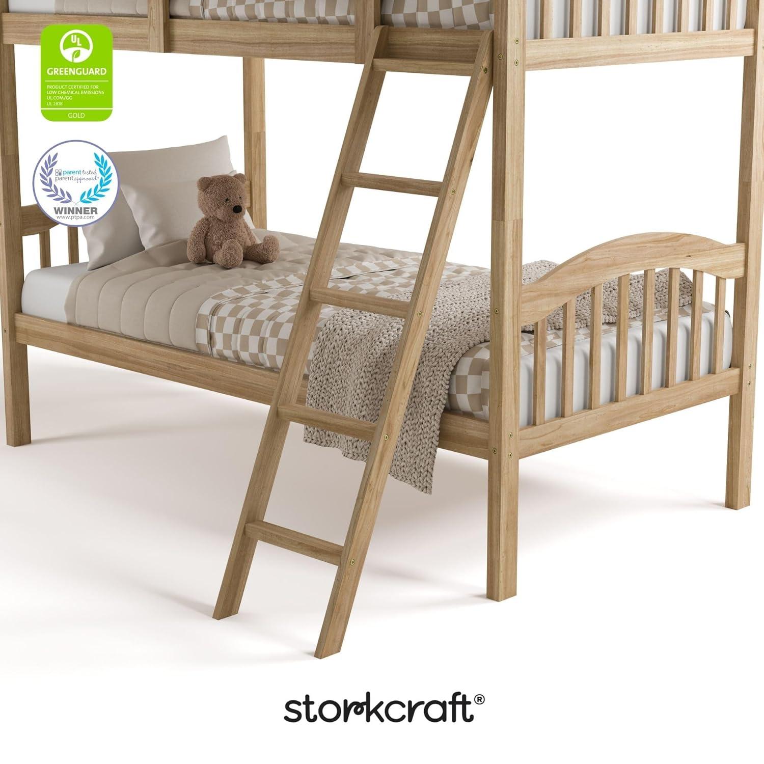 imageStorkcraft Long Horn TwinOverTwin Bunk Bed White GREENGUARD Gold Certified Converts to Two Twin Beds Wood Bunk Bed for Kids BedroomNatural