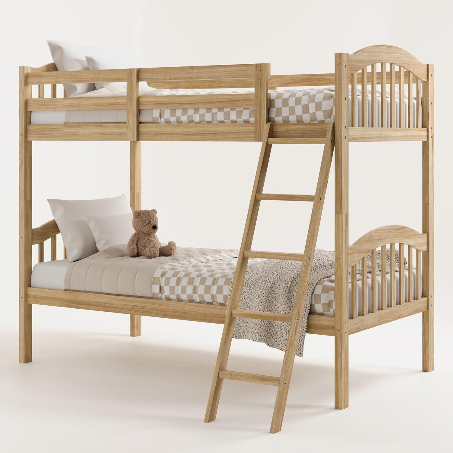 imageStorkcraft Long Horn TwinOverTwin Bunk Bed White GREENGUARD Gold Certified Converts to Two Twin Beds Wood Bunk Bed for Kids BedroomNatural