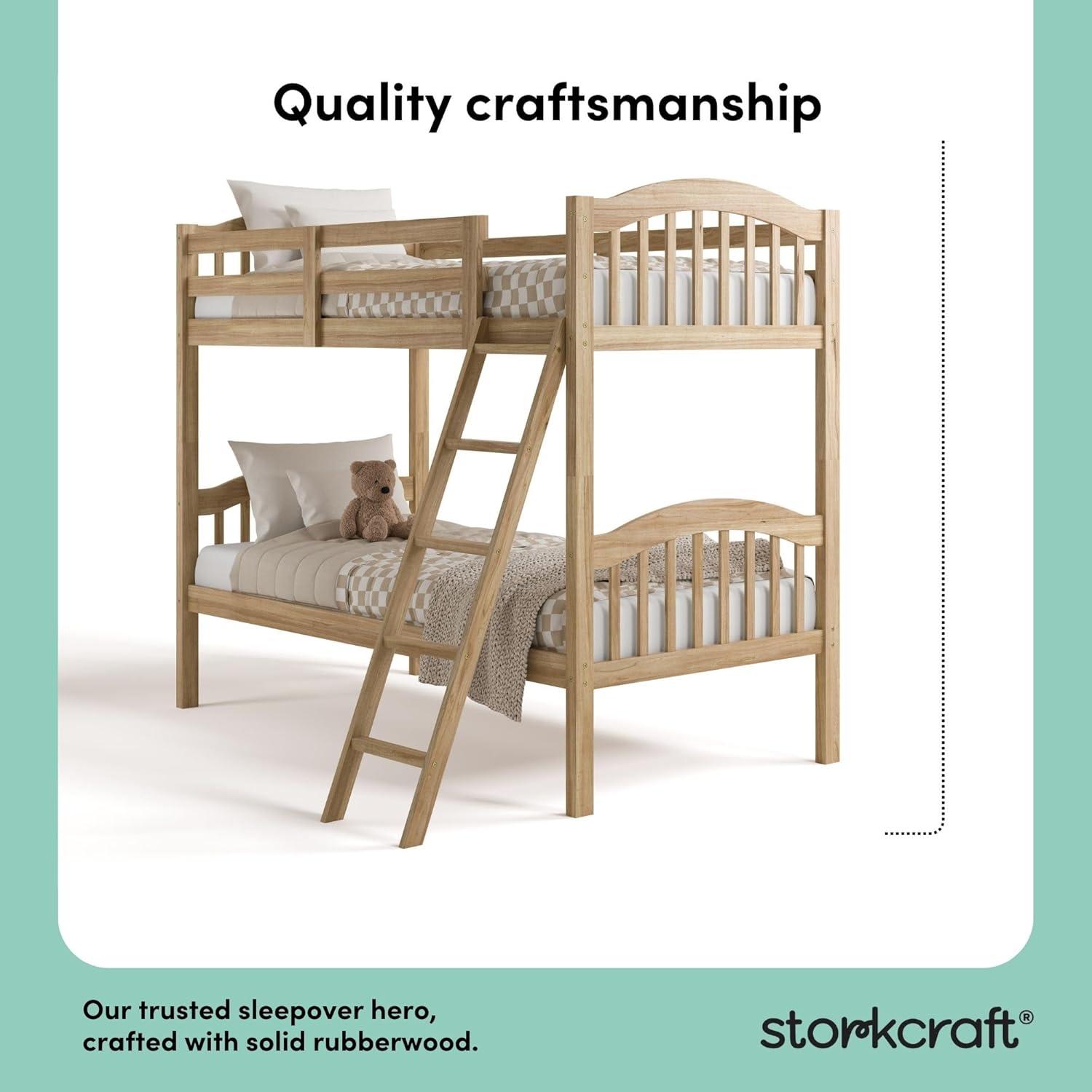 imageStorkcraft Long Horn TwinOverTwin Bunk Bed White GREENGUARD Gold Certified Converts to Two Twin Beds Wood Bunk Bed for Kids BedroomNatural
