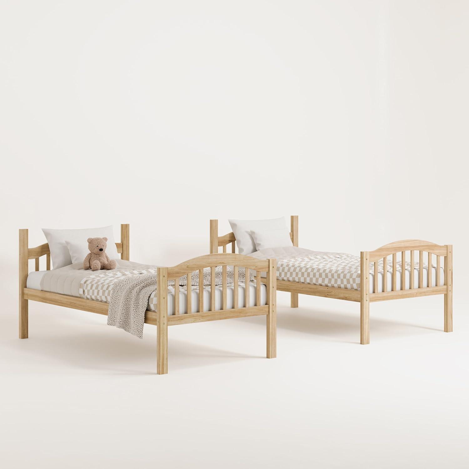 imageStorkcraft Long Horn TwinOverTwin Bunk Bed White GREENGUARD Gold Certified Converts to Two Twin Beds Wood Bunk Bed for Kids BedroomNatural