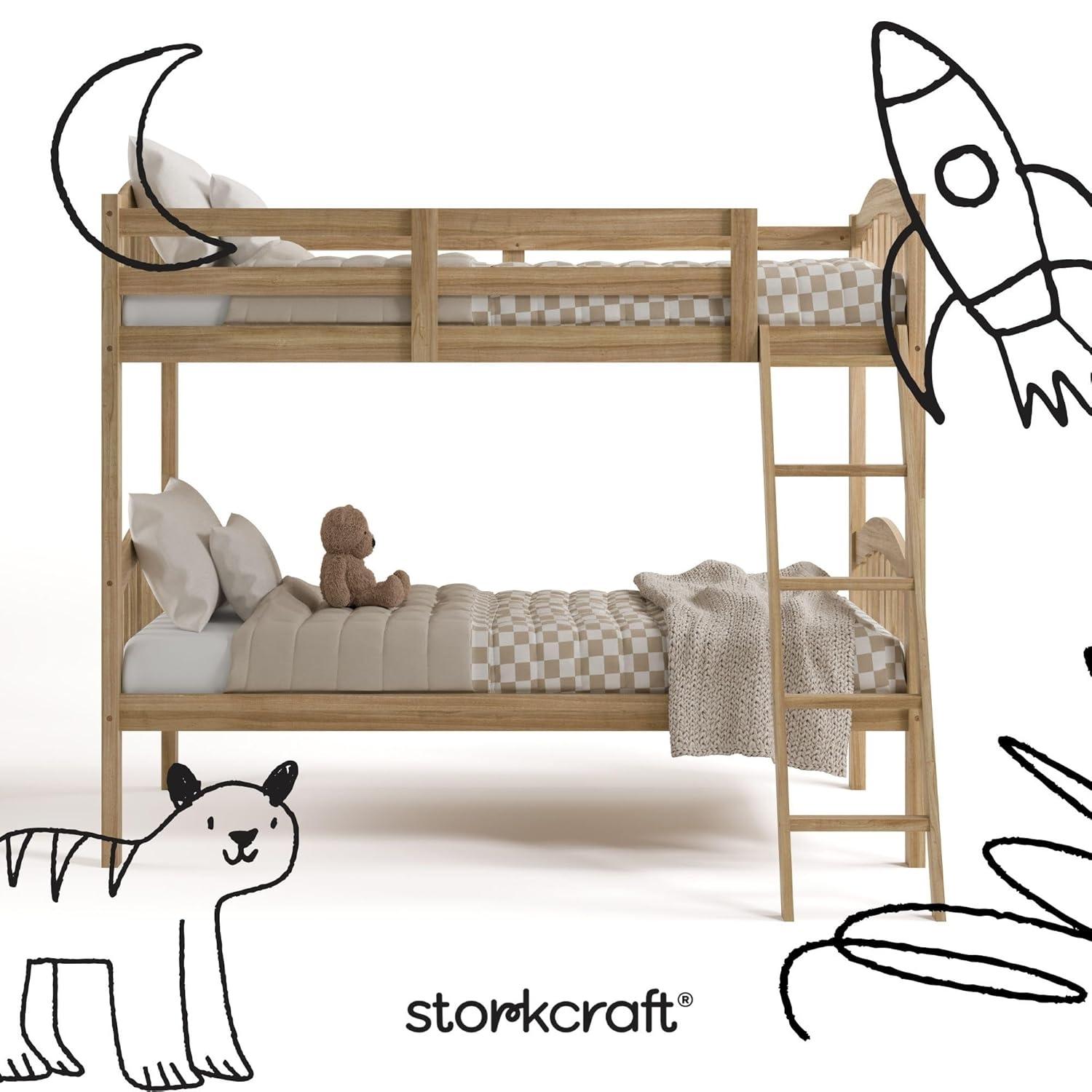 imageStorkcraft Long Horn TwinOverTwin Bunk Bed White GREENGUARD Gold Certified Converts to Two Twin Beds Wood Bunk Bed for Kids BedroomNatural