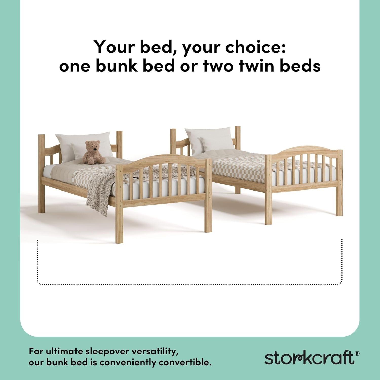 imageStorkcraft Long Horn TwinOverTwin Bunk Bed White GREENGUARD Gold Certified Converts to Two Twin Beds Wood Bunk Bed for Kids BedroomNatural