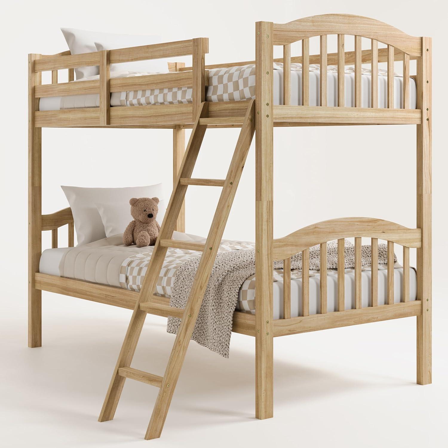 imageStorkcraft Long Horn TwinOverTwin Bunk Bed White GREENGUARD Gold Certified Converts to Two Twin Beds Wood Bunk Bed for Kids BedroomNatural