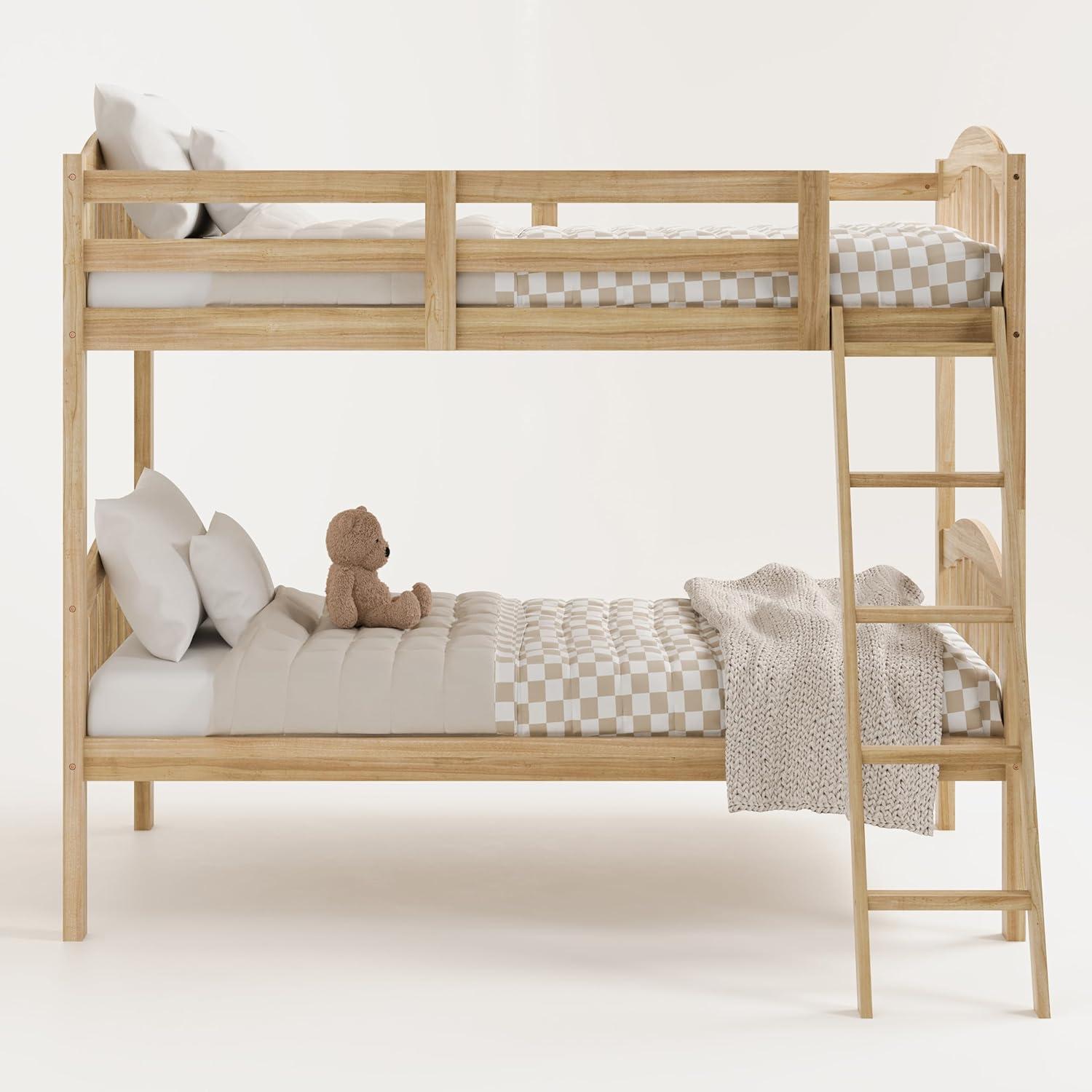 imageStorkcraft Long Horn TwinOverTwin Bunk Bed White GREENGUARD Gold Certified Converts to Two Twin Beds Wood Bunk Bed for Kids BedroomNatural