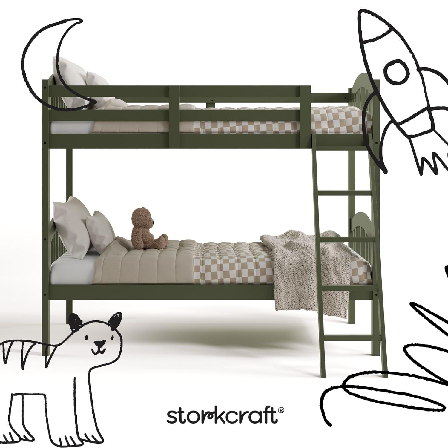 imageStorkcraft Long Horn TwinOverTwin Bunk Bed White GREENGUARD Gold Certified Converts to Two Twin Beds Wood Bunk Bed for Kids BedroomOlive
