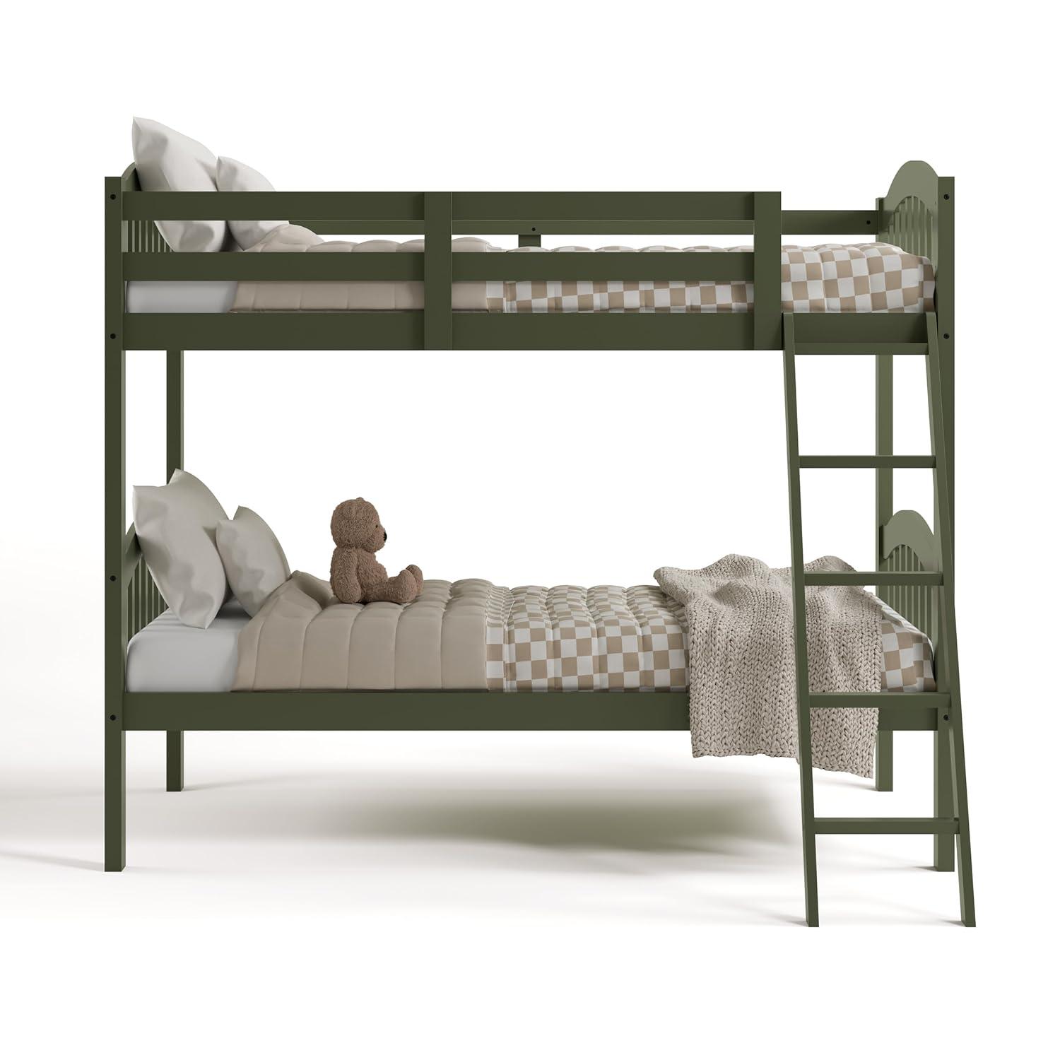 imageStorkcraft Long Horn TwinOverTwin Bunk Bed White GREENGUARD Gold Certified Converts to Two Twin Beds Wood Bunk Bed for Kids BedroomOlive