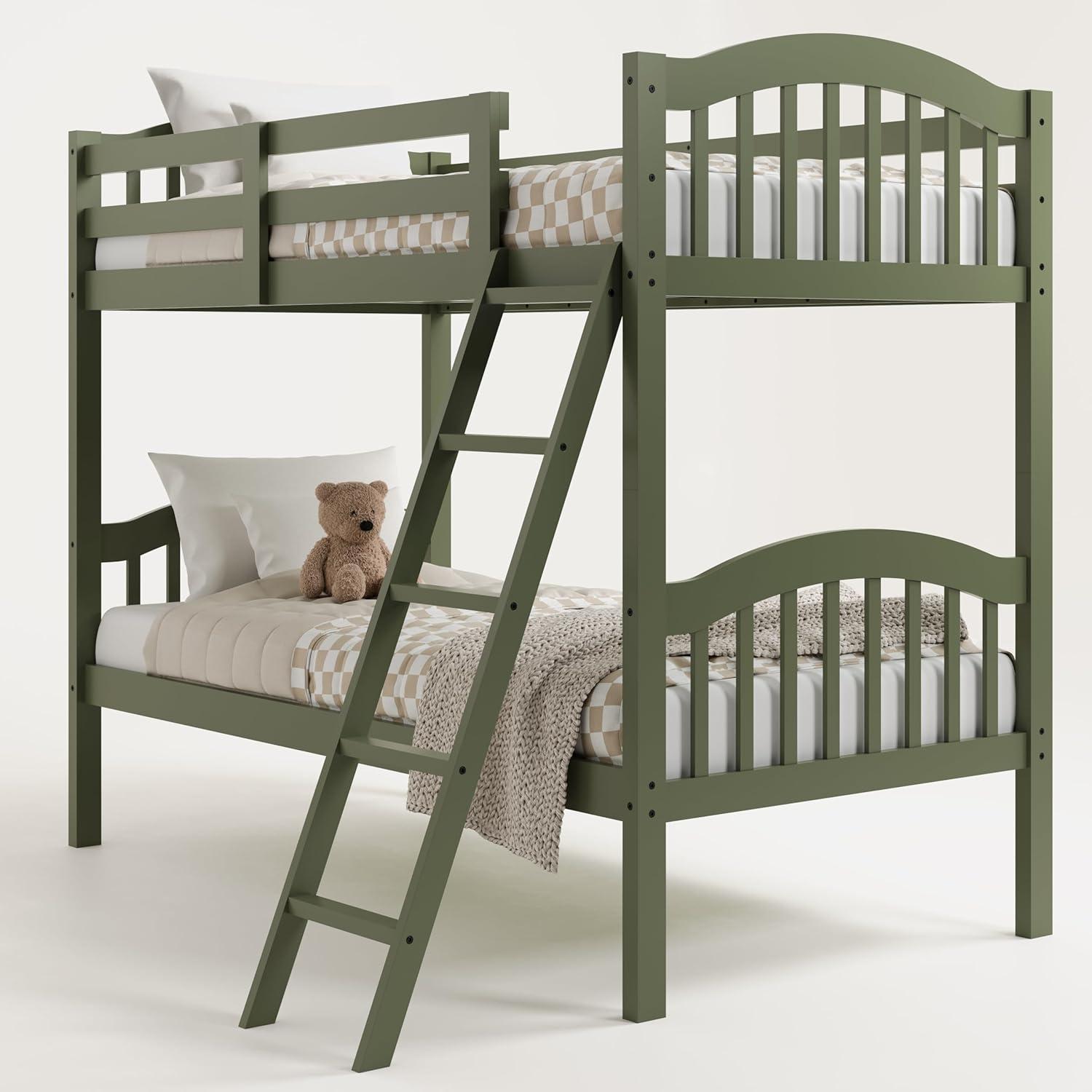 imageStorkcraft Long Horn TwinOverTwin Bunk Bed White GREENGUARD Gold Certified Converts to Two Twin Beds Wood Bunk Bed for Kids BedroomOlive