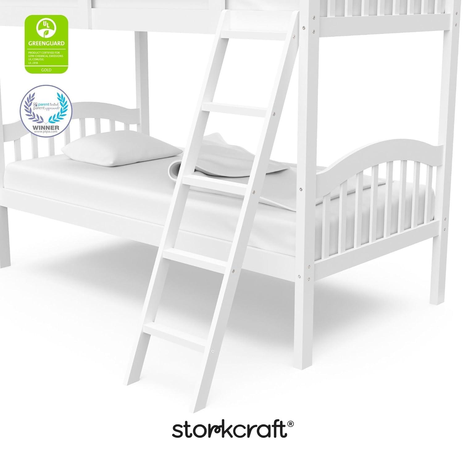 imageStorkcraft Long Horn TwinOverTwin Bunk Bed White GREENGUARD Gold Certified Converts to Two Twin Beds Wood Bunk Bed for Kids BedroomWhite
