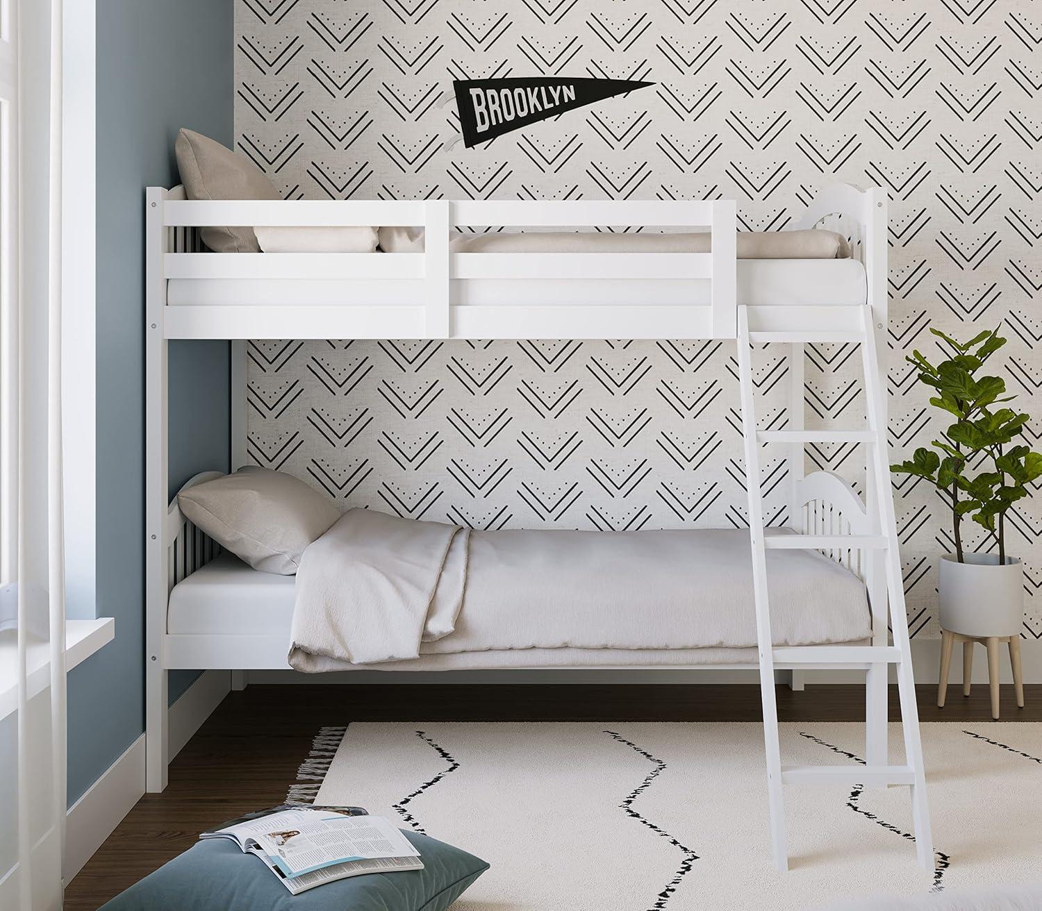 imageStorkcraft Long Horn TwinOverTwin Bunk Bed White GREENGUARD Gold Certified Converts to Two Twin Beds Wood Bunk Bed for Kids BedroomWhite