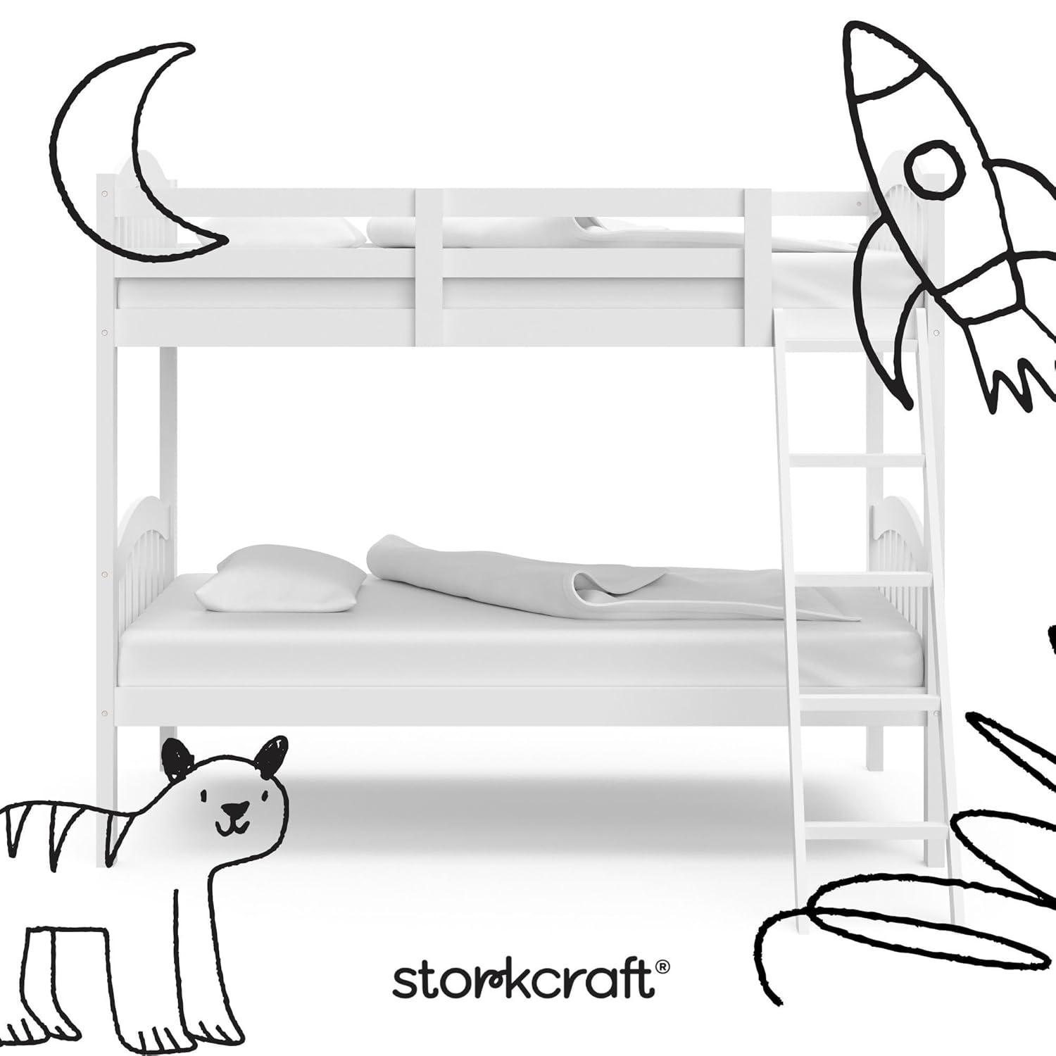 imageStorkcraft Long Horn TwinOverTwin Bunk Bed White GREENGUARD Gold Certified Converts to Two Twin Beds Wood Bunk Bed for Kids BedroomWhite