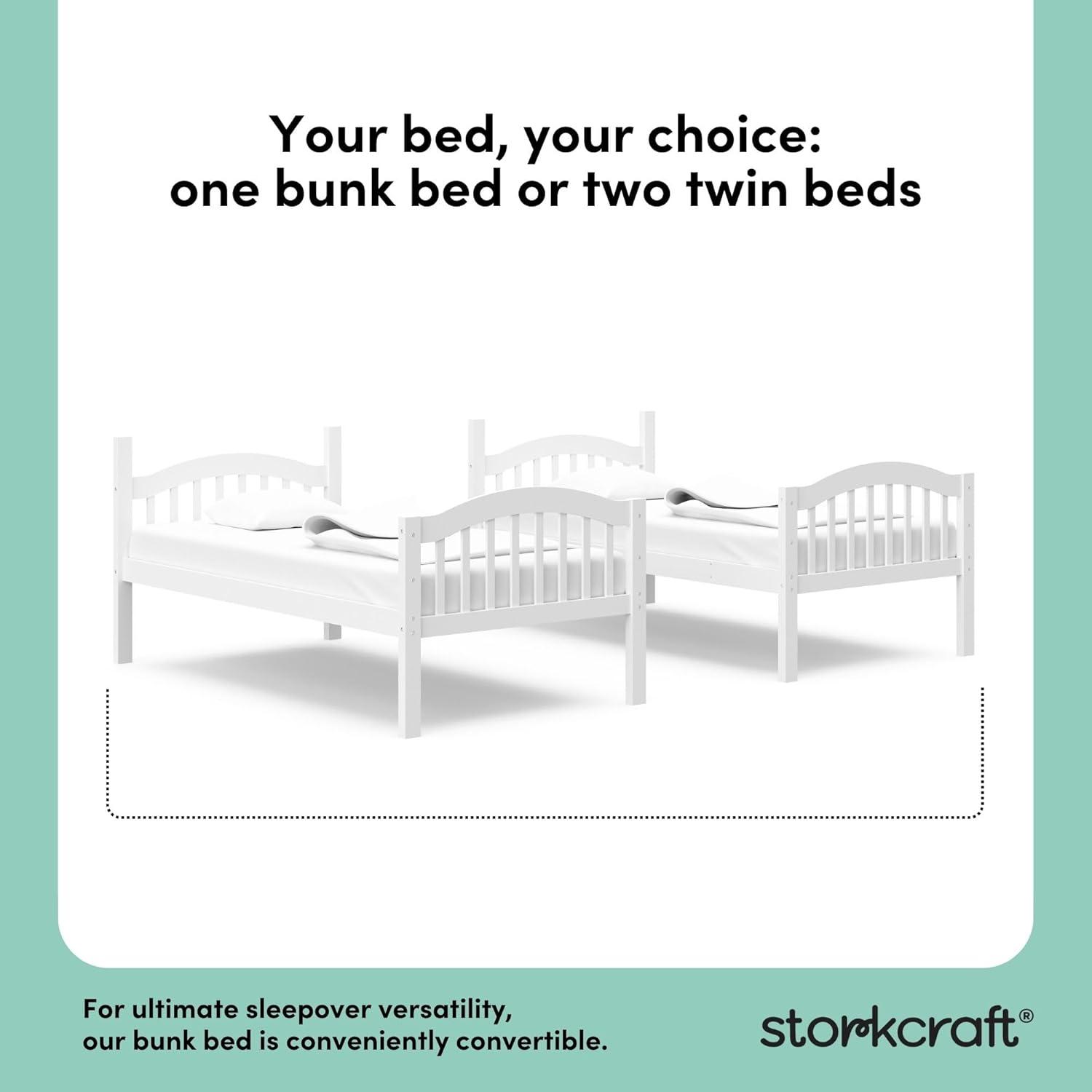 imageStorkcraft Long Horn TwinOverTwin Bunk Bed White GREENGUARD Gold Certified Converts to Two Twin Beds Wood Bunk Bed for Kids BedroomWhite