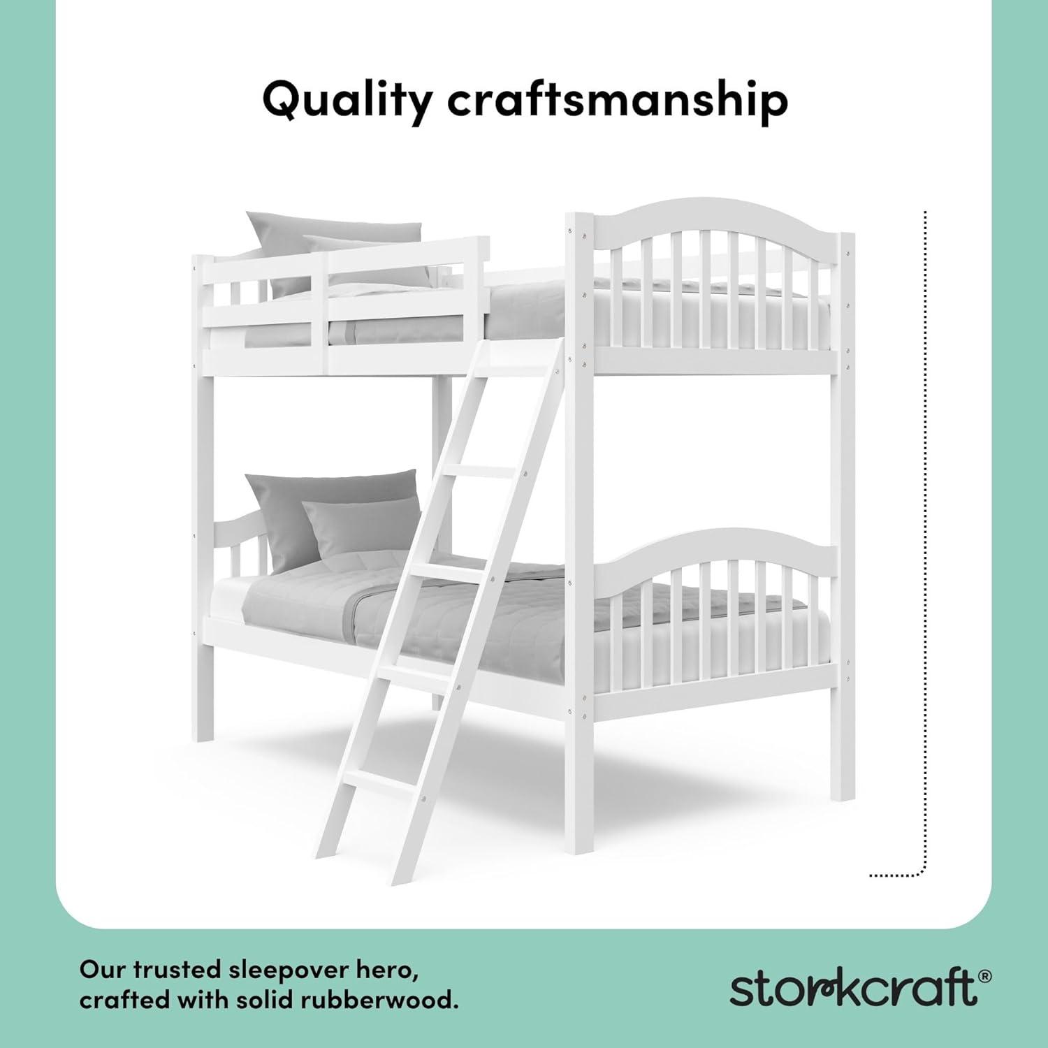 imageStorkcraft Long Horn TwinOverTwin Bunk Bed White GREENGUARD Gold Certified Converts to Two Twin Beds Wood Bunk Bed for Kids BedroomWhite