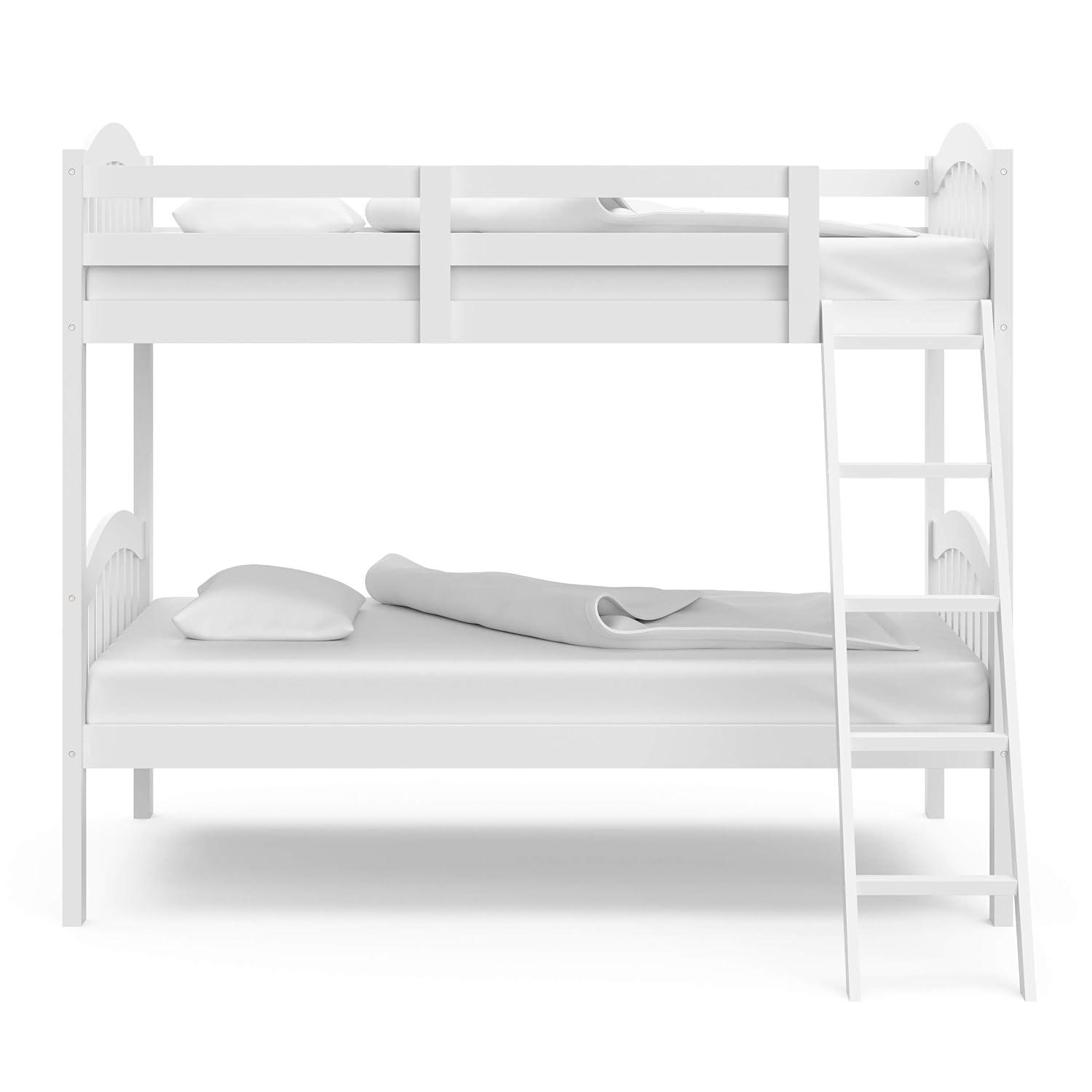 imageStorkcraft Long Horn TwinOverTwin Bunk Bed White GREENGUARD Gold Certified Converts to Two Twin Beds Wood Bunk Bed for Kids BedroomWhite