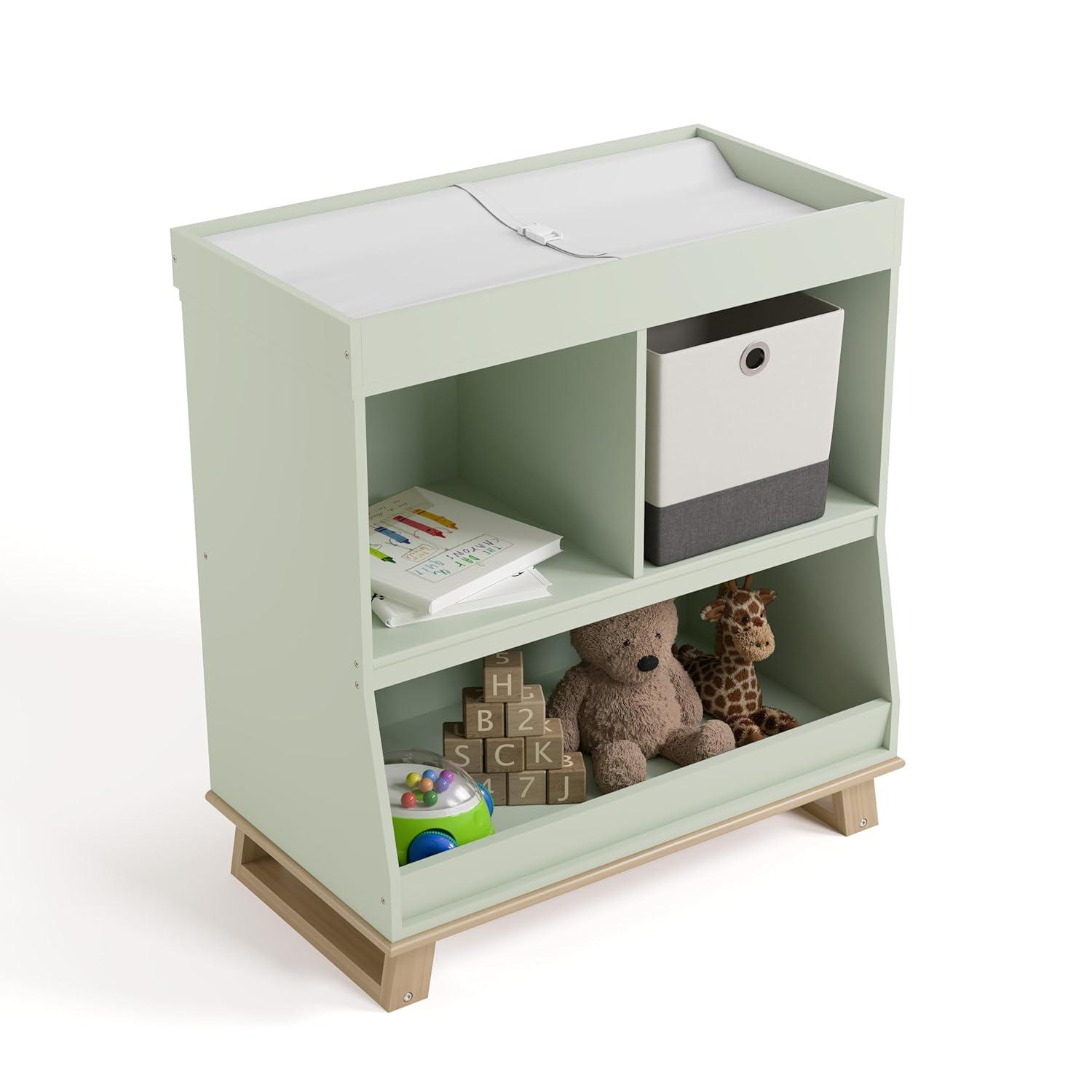 imageStorkcraft Modern Nursery Changing Table Dresser White with White GREENGUARD Gold Certified Dresser for Nursery Changing Table With DrawersSage with Driftwood
