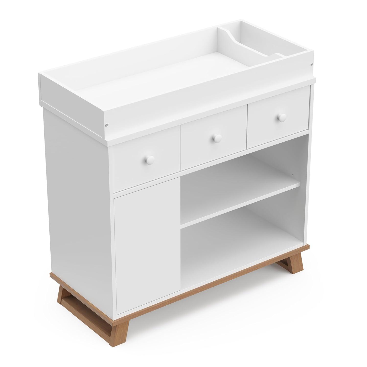 imageStorkcraft Modern Nursery Changing Table Dresser White with White GREENGUARD Gold Certified Dresser for Nursery Changing Table With DrawersVintage DriftwoodWhite