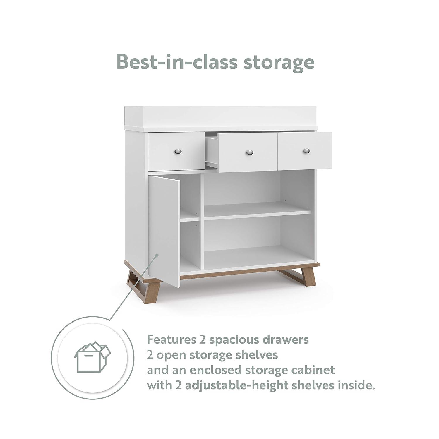 imageStorkcraft Modern Nursery Changing Table Dresser White with White GREENGUARD Gold Certified Dresser for Nursery Changing Table With DrawersVintage DriftwoodWhite