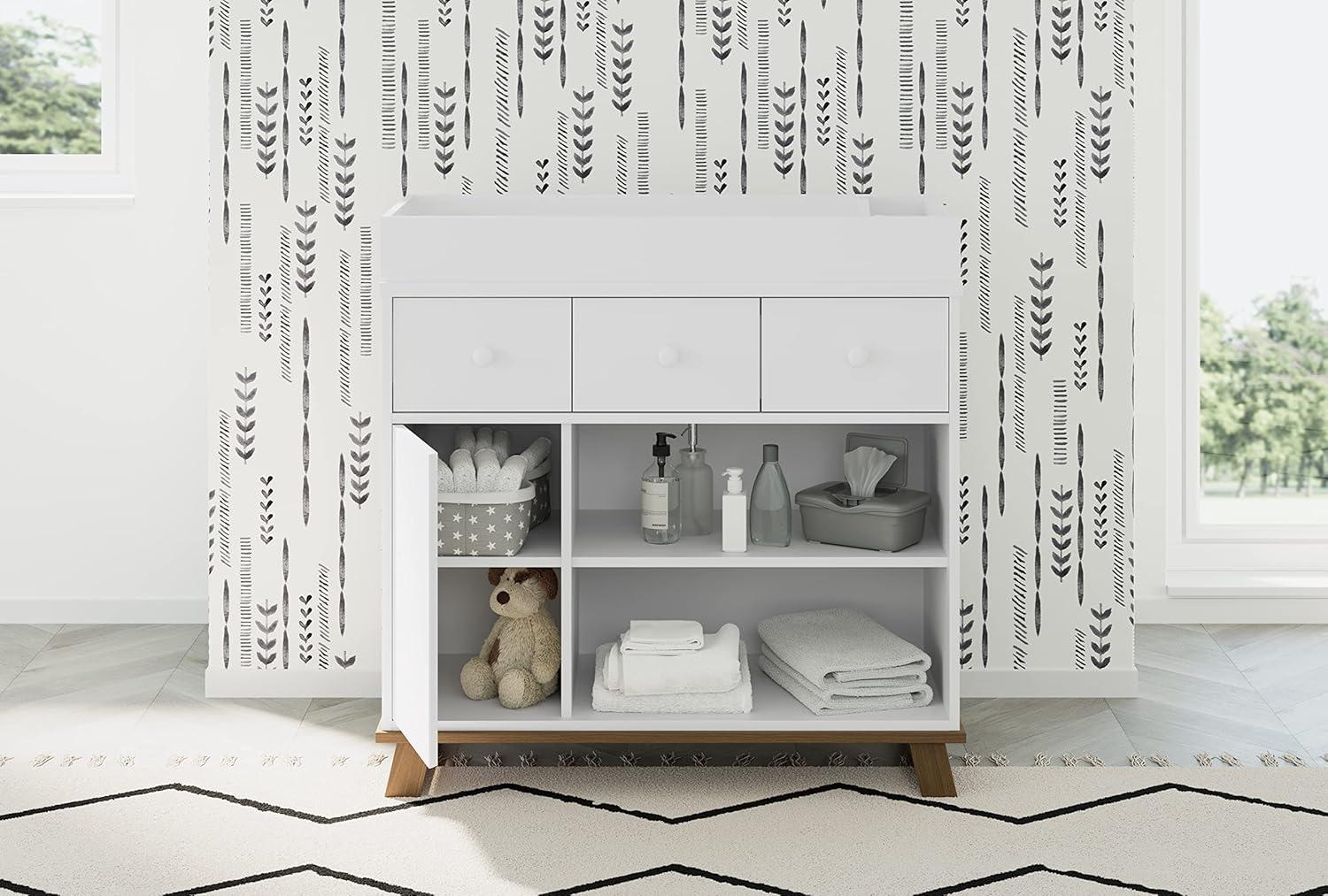 imageStorkcraft Modern Nursery Changing Table Dresser White with White GREENGUARD Gold Certified Dresser for Nursery Changing Table With DrawersVintage DriftwoodWhite