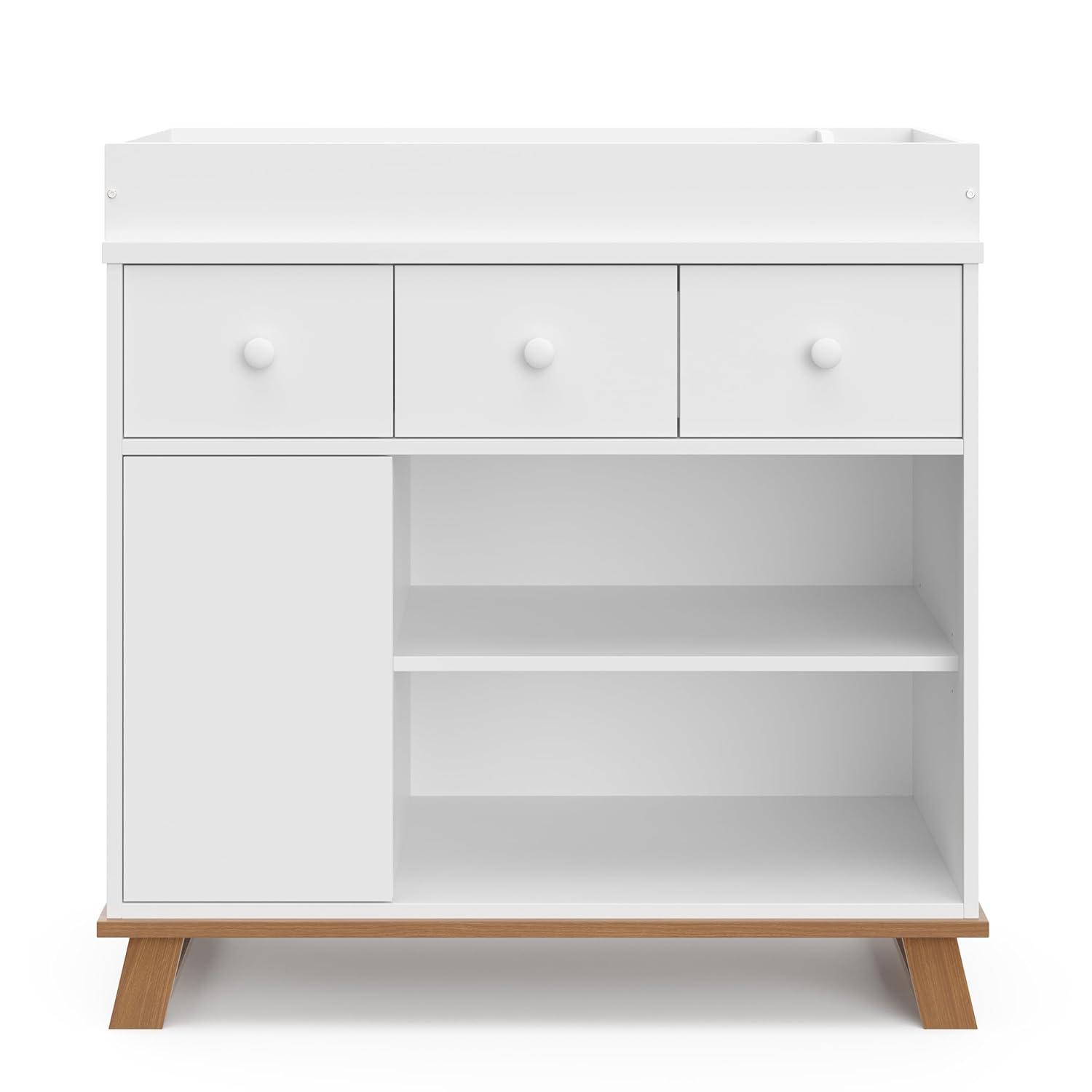 imageStorkcraft Modern Nursery Changing Table Dresser White with White GREENGUARD Gold Certified Dresser for Nursery Changing Table With DrawersVintage DriftwoodWhite