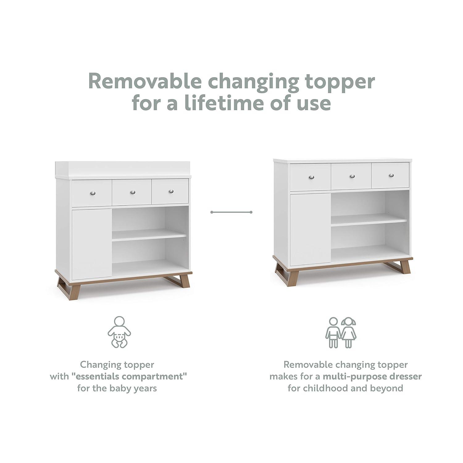 imageStorkcraft Modern Nursery Changing Table Dresser White with White GREENGUARD Gold Certified Dresser for Nursery Changing Table With DrawersVintage DriftwoodWhite