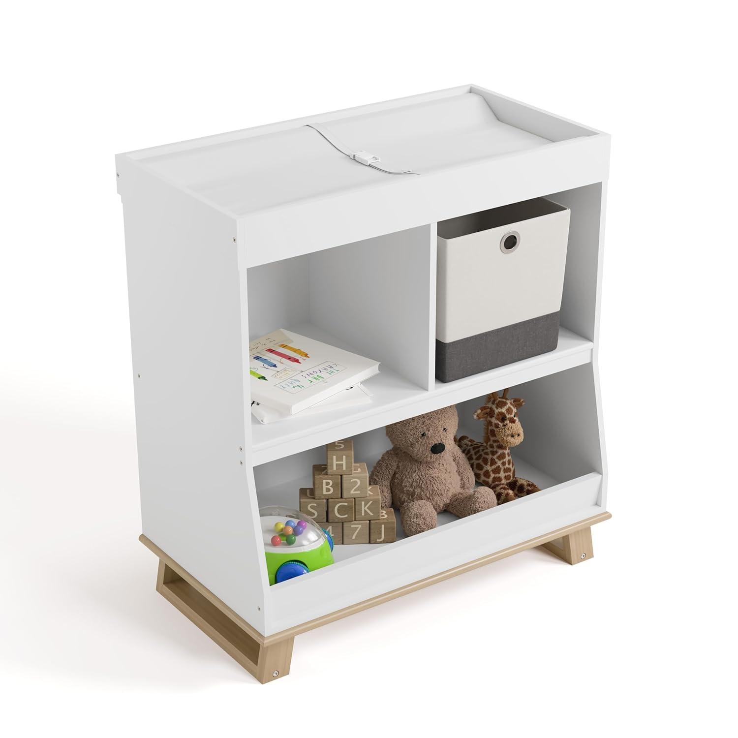 imageStorkcraft Modern Nursery Changing Table Dresser White with White GREENGUARD Gold Certified Dresser for Nursery Changing Table With DrawersWhite with Driftwood