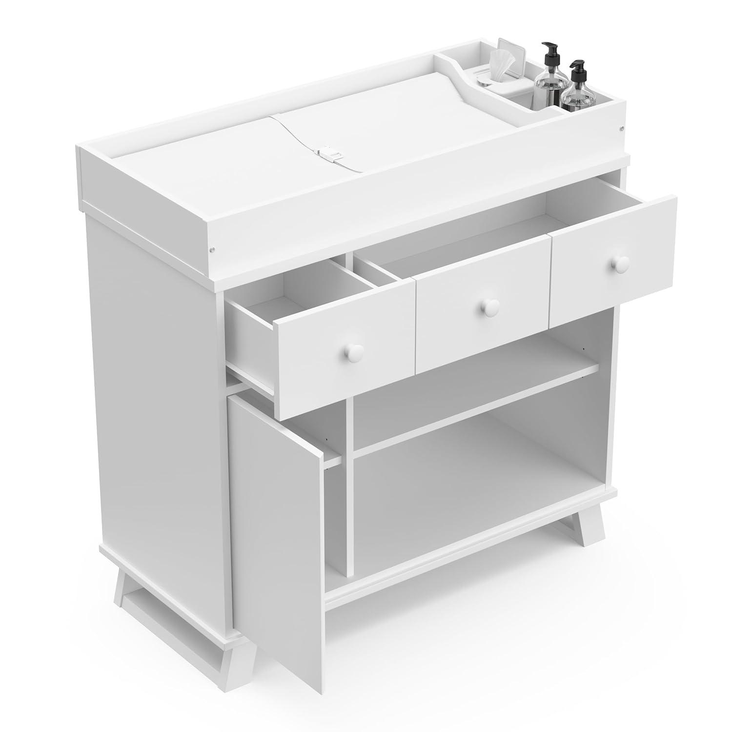 imageStorkcraft Modern Nursery Changing Table Dresser White with White GREENGUARD Gold Certified Dresser for Nursery Changing Table With DrawersWhiteWhite