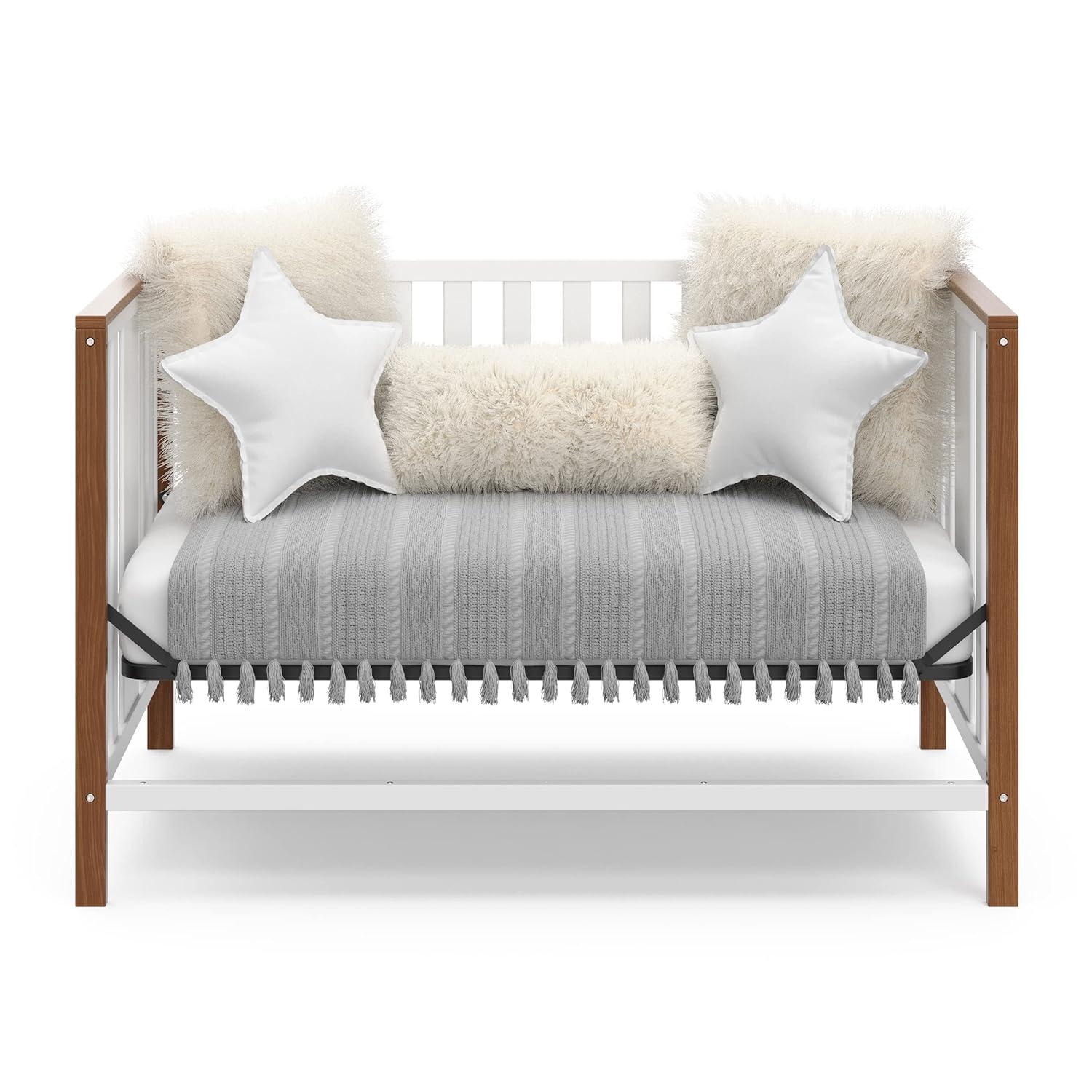 imageStorkcraft Modern Pacific 4in1 Convertible Crib White with Vintage Driftwood GREENGUARD Gold Certified Converts from Baby Crib to Toddler Bed and FullSize Bed Adjustable Mattress Support BaseWhiteVintage Driftwood