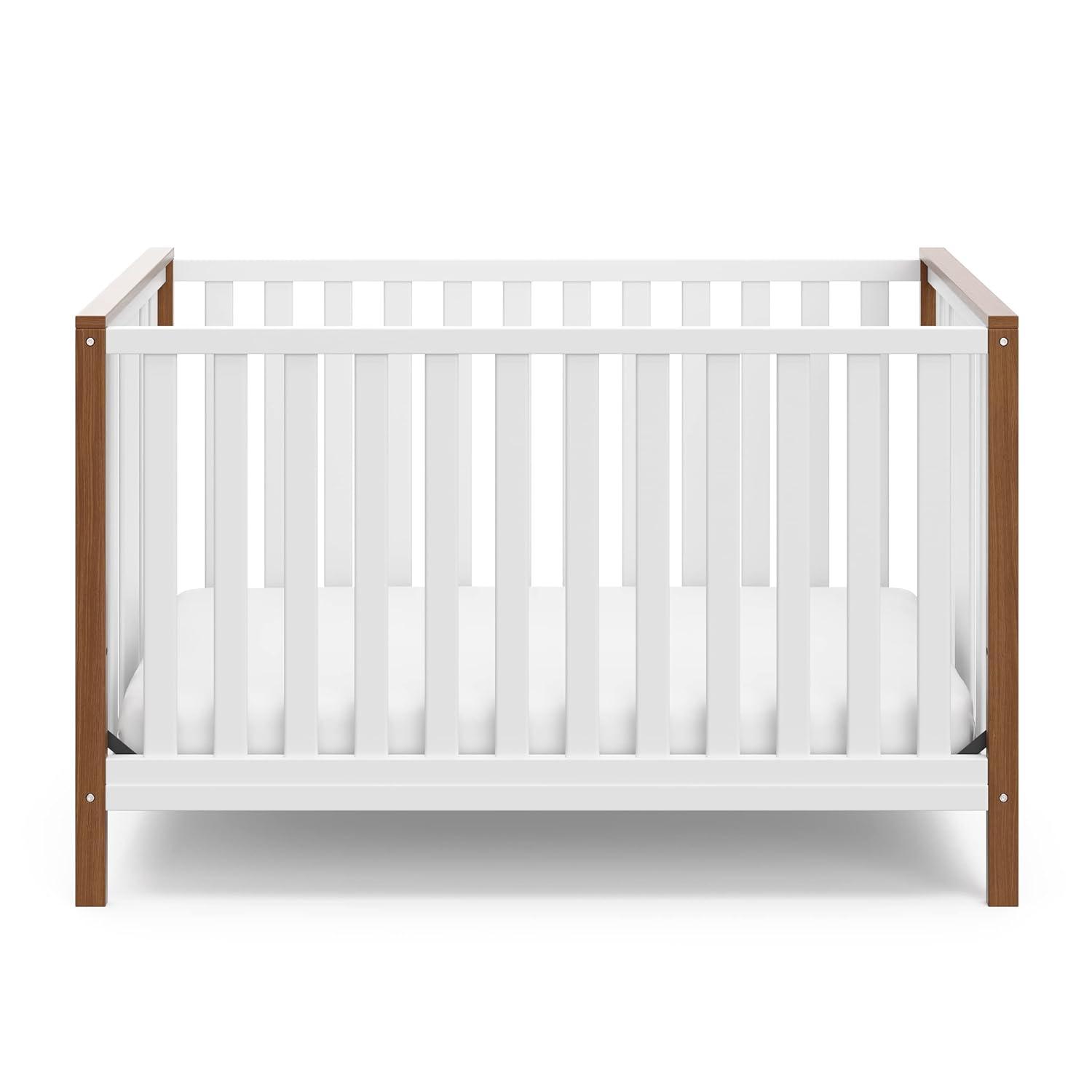 imageStorkcraft Modern Pacific 4in1 Convertible Crib White with Vintage Driftwood GREENGUARD Gold Certified Converts from Baby Crib to Toddler Bed and FullSize Bed Adjustable Mattress Support BaseWhiteVintage Driftwood