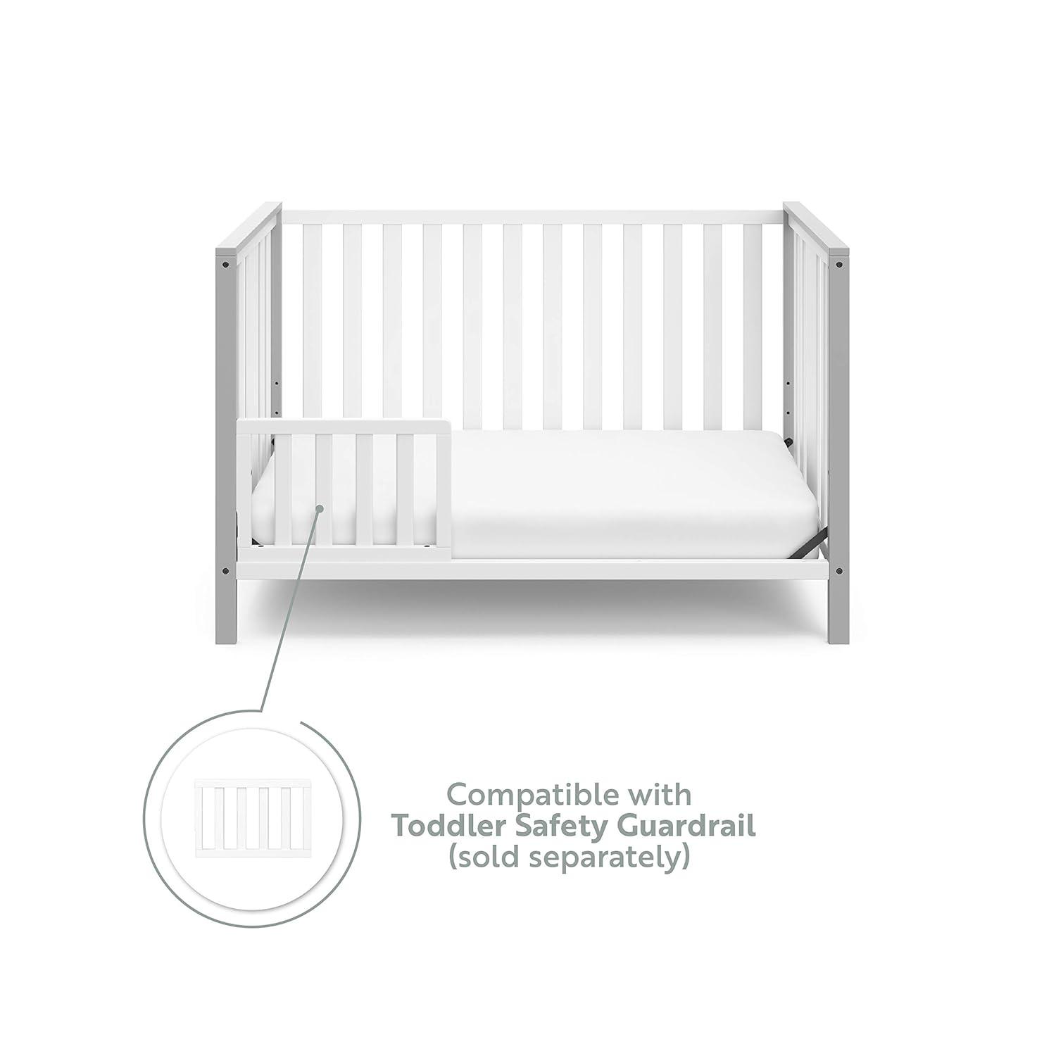 imageStorkcraft Modern Pacific 4in1 Convertible Crib White with Vintage Driftwood GREENGUARD Gold Certified Converts from Baby Crib to Toddler Bed and FullSize Bed Adjustable Mattress Support BaseWhitePebble Gray