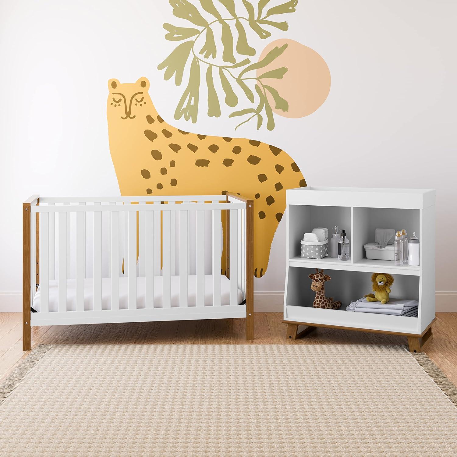 imageStorkcraft Modern Pacific 4in1 Convertible Crib White with Vintage Driftwood GREENGUARD Gold Certified Converts from Baby Crib to Toddler Bed and FullSize Bed Adjustable Mattress Support BaseWhiteVintage Driftwood