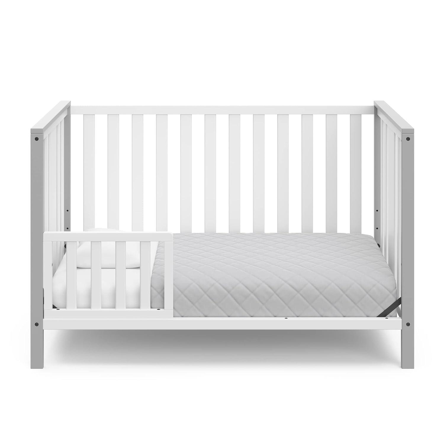 imageStorkcraft Modern Pacific 4in1 Convertible Crib White with Vintage Driftwood GREENGUARD Gold Certified Converts from Baby Crib to Toddler Bed and FullSize Bed Adjustable Mattress Support BaseWhitePebble Gray