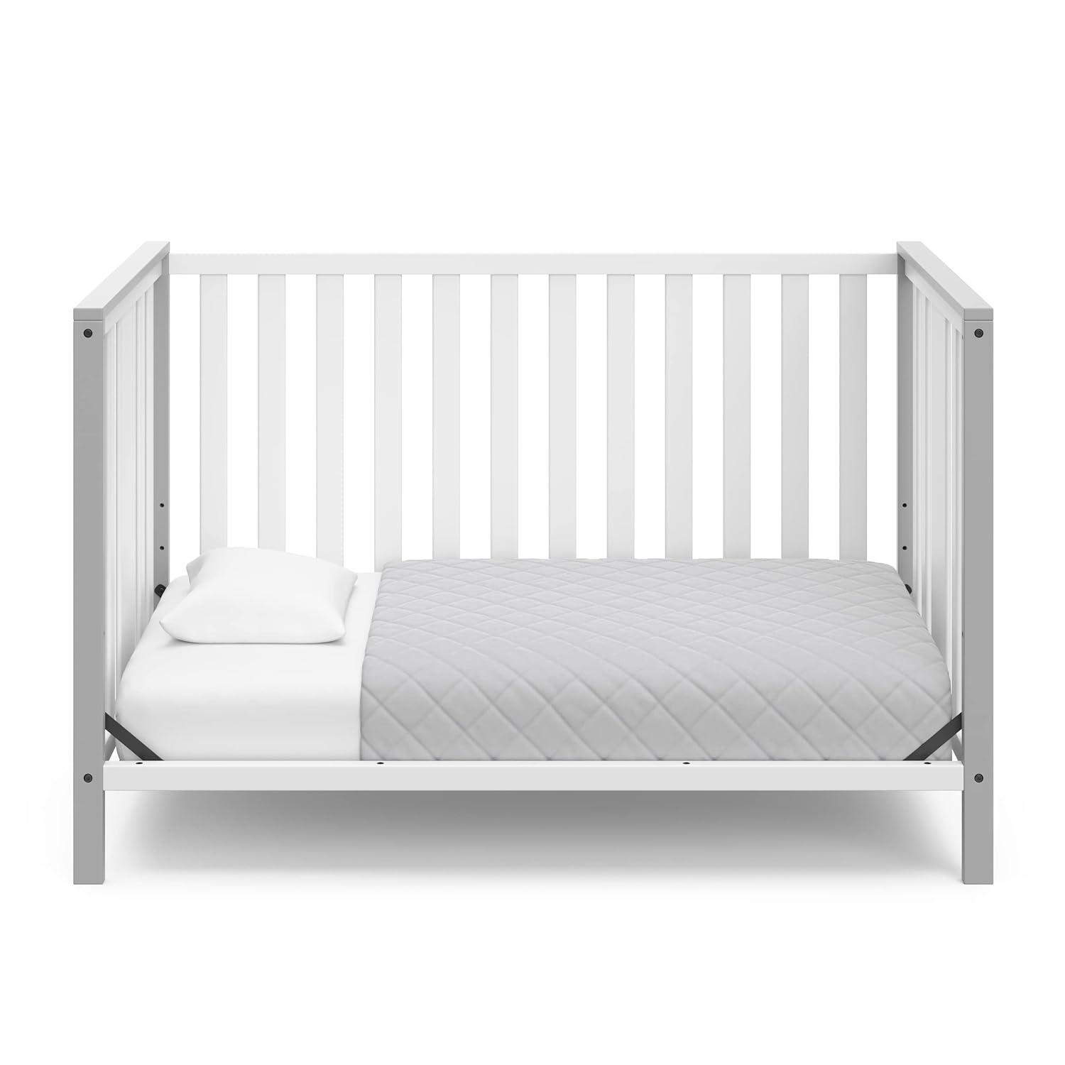 imageStorkcraft Modern Pacific 4in1 Convertible Crib White with Vintage Driftwood GREENGUARD Gold Certified Converts from Baby Crib to Toddler Bed and FullSize Bed Adjustable Mattress Support BaseWhitePebble Gray
