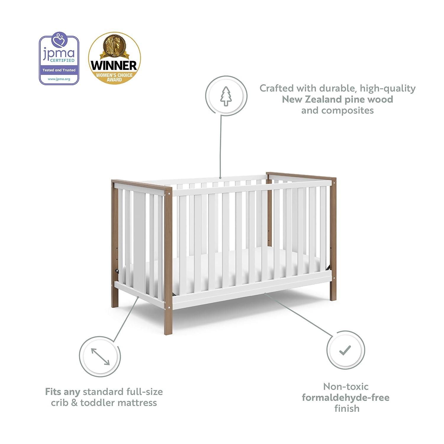 imageStorkcraft Modern Pacific 4in1 Convertible Crib White with Vintage Driftwood GREENGUARD Gold Certified Converts from Baby Crib to Toddler Bed and FullSize Bed Adjustable Mattress Support BaseWhiteVintage Driftwood