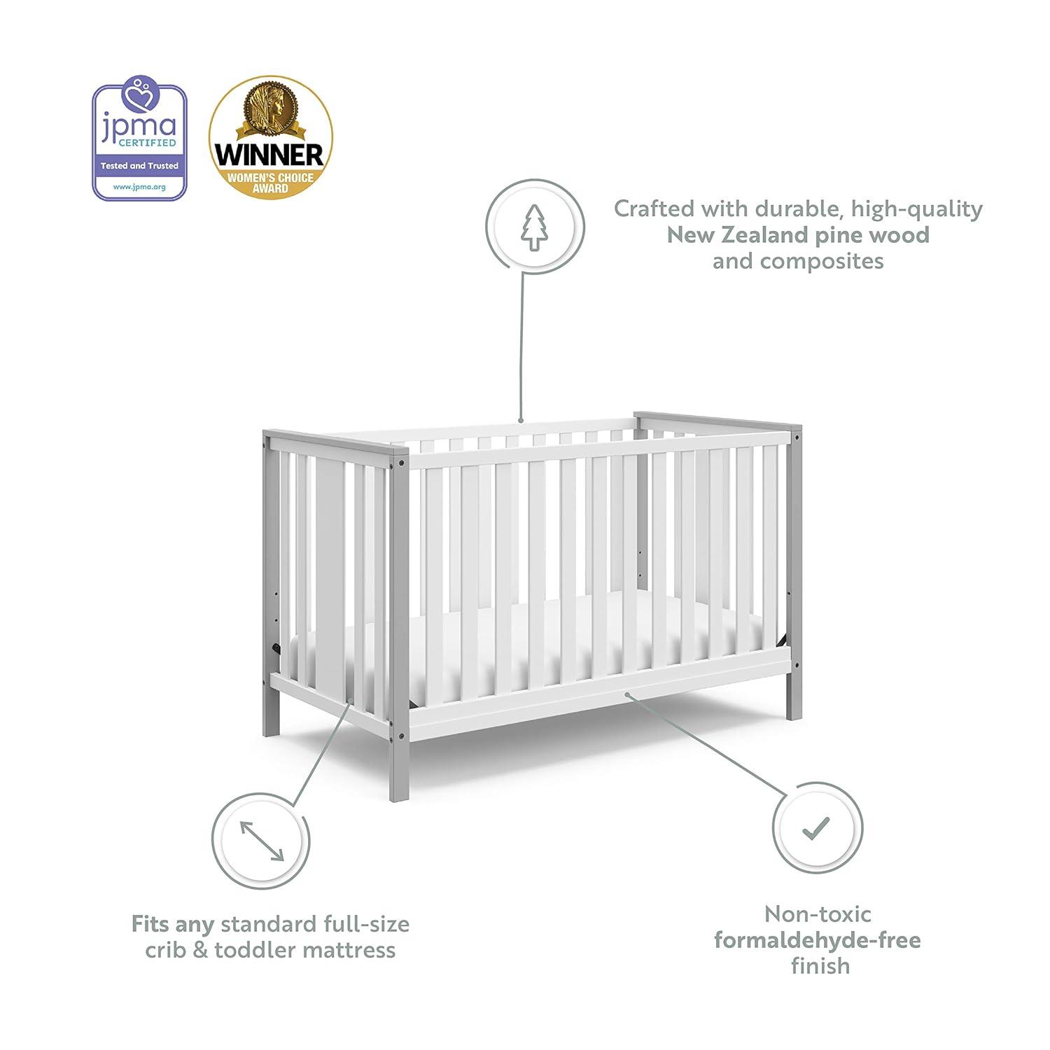 imageStorkcraft Modern Pacific 4in1 Convertible Crib White with Vintage Driftwood GREENGUARD Gold Certified Converts from Baby Crib to Toddler Bed and FullSize Bed Adjustable Mattress Support BaseWhitePebble Gray