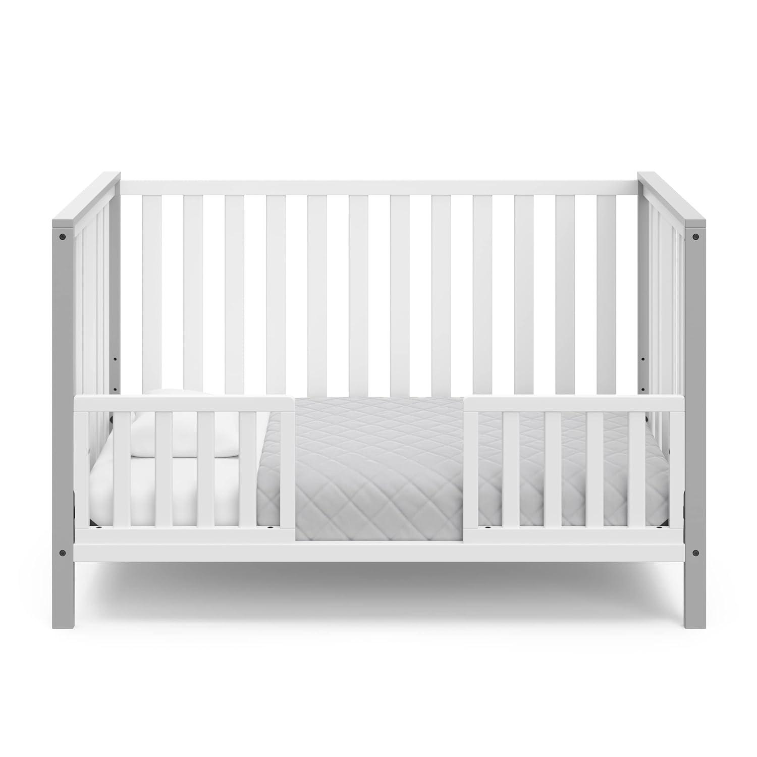 imageStorkcraft Modern Pacific 4in1 Convertible Crib White with Vintage Driftwood GREENGUARD Gold Certified Converts from Baby Crib to Toddler Bed and FullSize Bed Adjustable Mattress Support BaseWhitePebble Gray