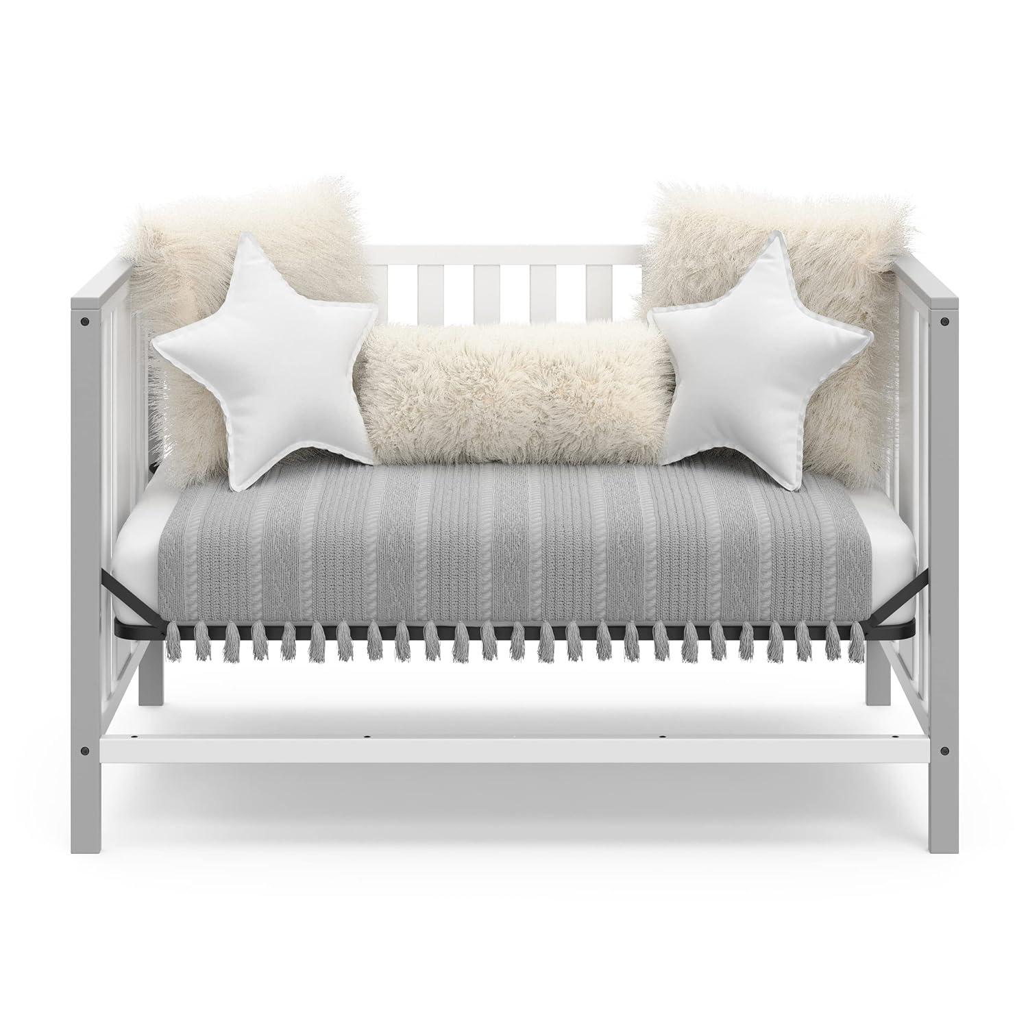 imageStorkcraft Modern Pacific 4in1 Convertible Crib White with Vintage Driftwood GREENGUARD Gold Certified Converts from Baby Crib to Toddler Bed and FullSize Bed Adjustable Mattress Support BaseWhitePebble Gray