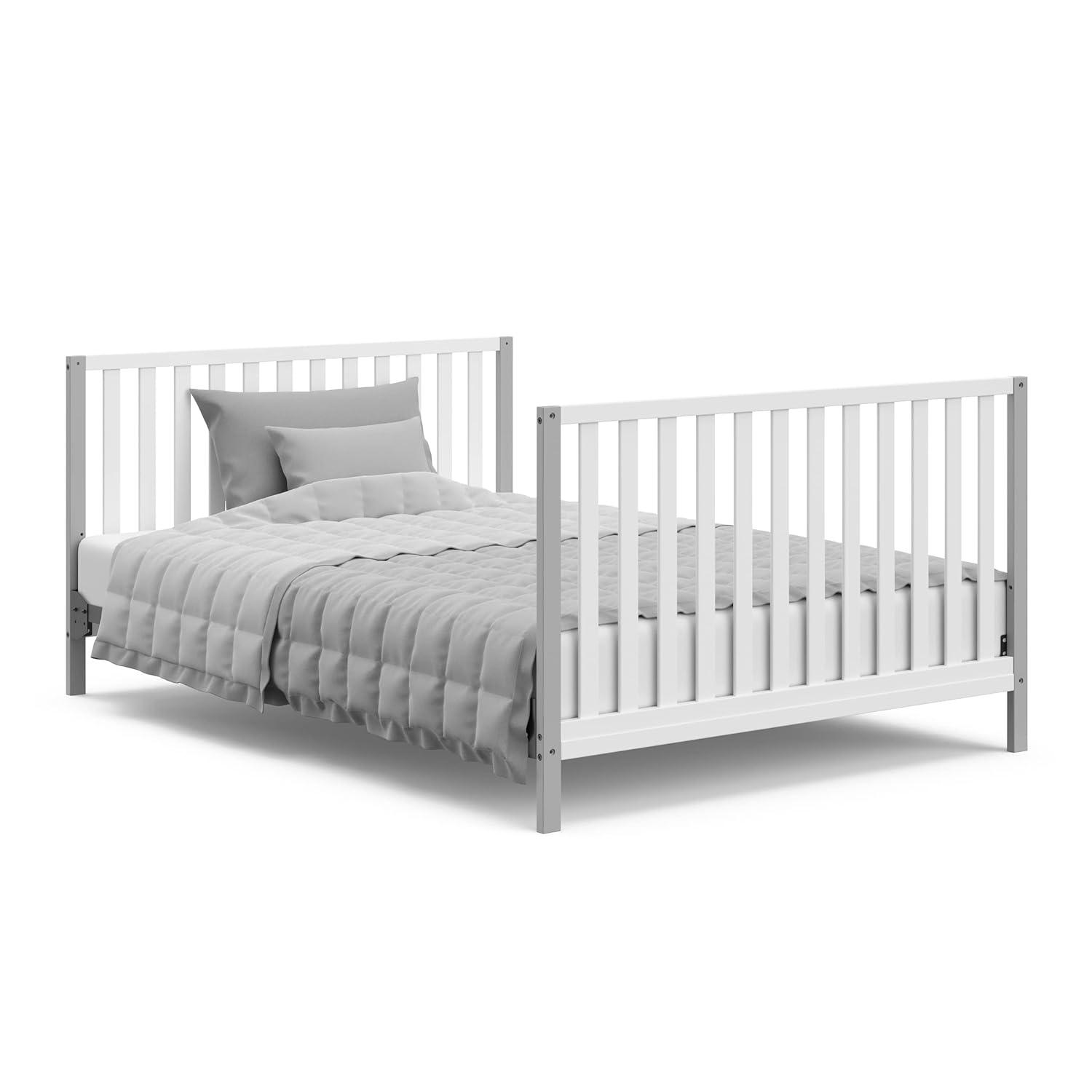 imageStorkcraft Modern Pacific 4in1 Convertible Crib White with Vintage Driftwood GREENGUARD Gold Certified Converts from Baby Crib to Toddler Bed and FullSize Bed Adjustable Mattress Support BaseWhitePebble Gray