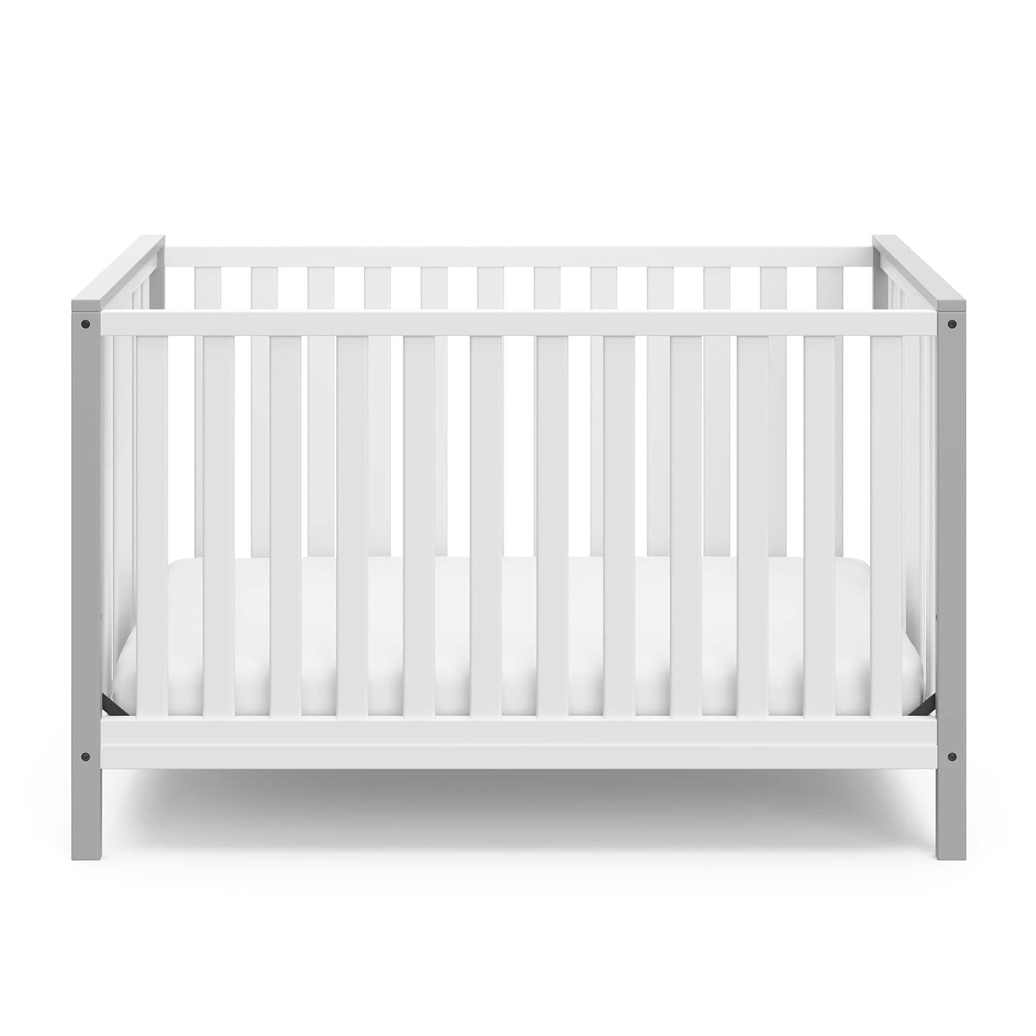 imageStorkcraft Modern Pacific 4in1 Convertible Crib White with Vintage Driftwood GREENGUARD Gold Certified Converts from Baby Crib to Toddler Bed and FullSize Bed Adjustable Mattress Support BaseWhitePebble Gray
