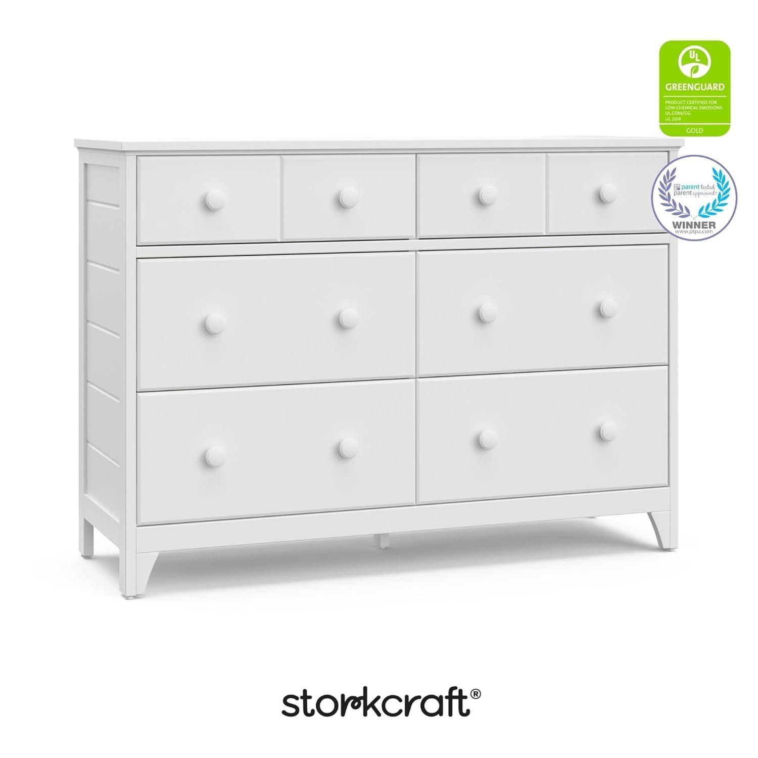 imageStorkcraft Moss 6 Drawer Dresser White GREENGUARD Gold Certified Nursery Dresser SafetyFocused Interlocking Drawer System Chest of Drawers for Bedroom Wood CraftsmanshipWhite